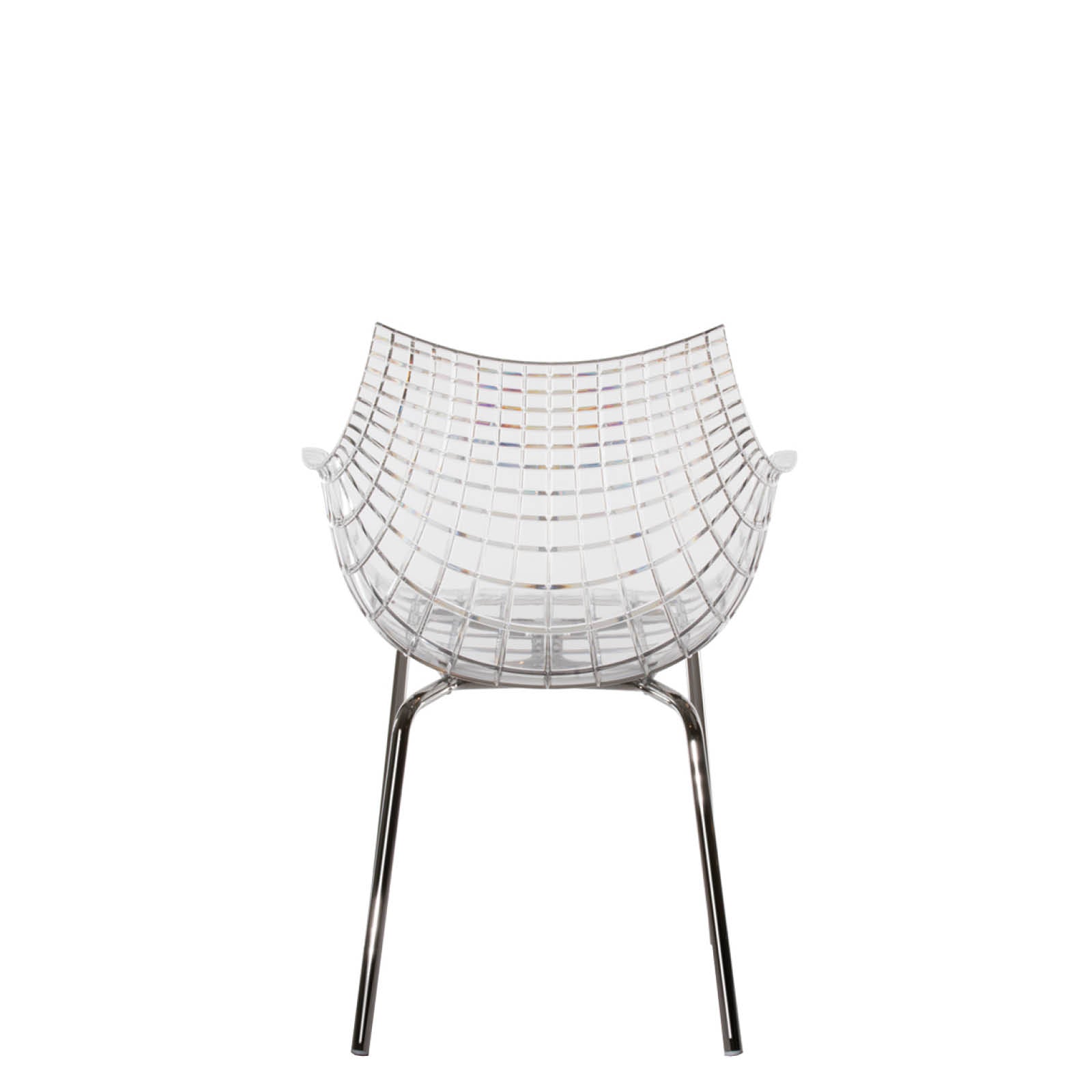 Transparent meridiana chair with a chrome base