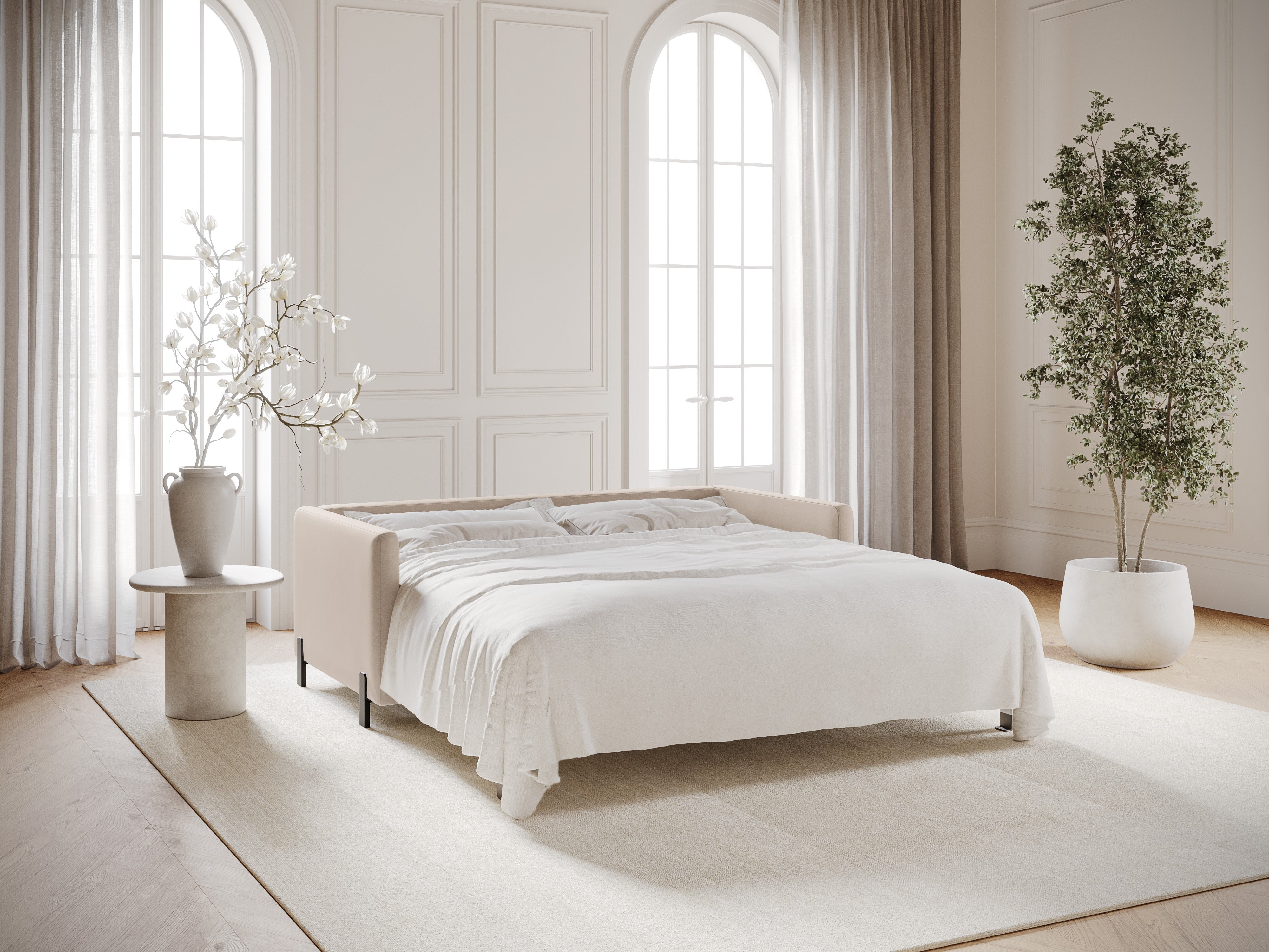 Sofa sametová 2-osobová s funkcí spaní GLORIA béžová