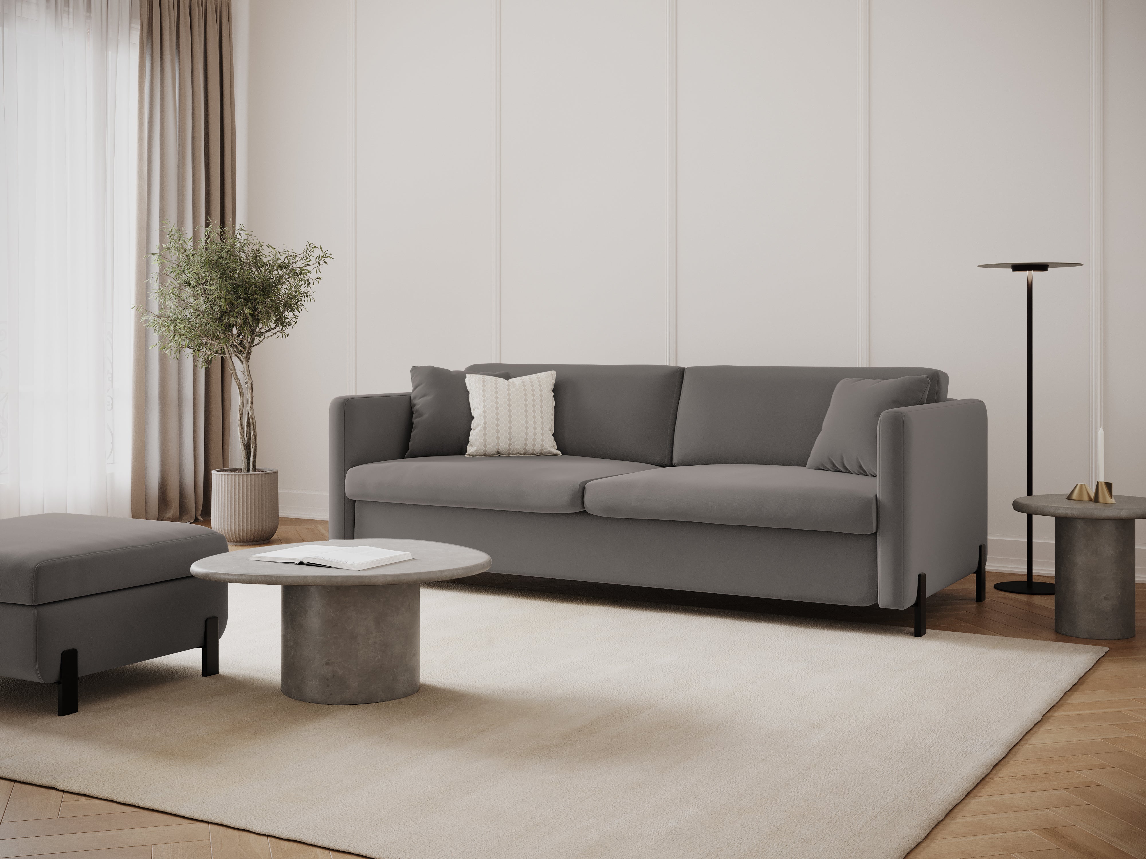 Sofa sametová 2-osobová s funkcí spaní GLORIA šedá
