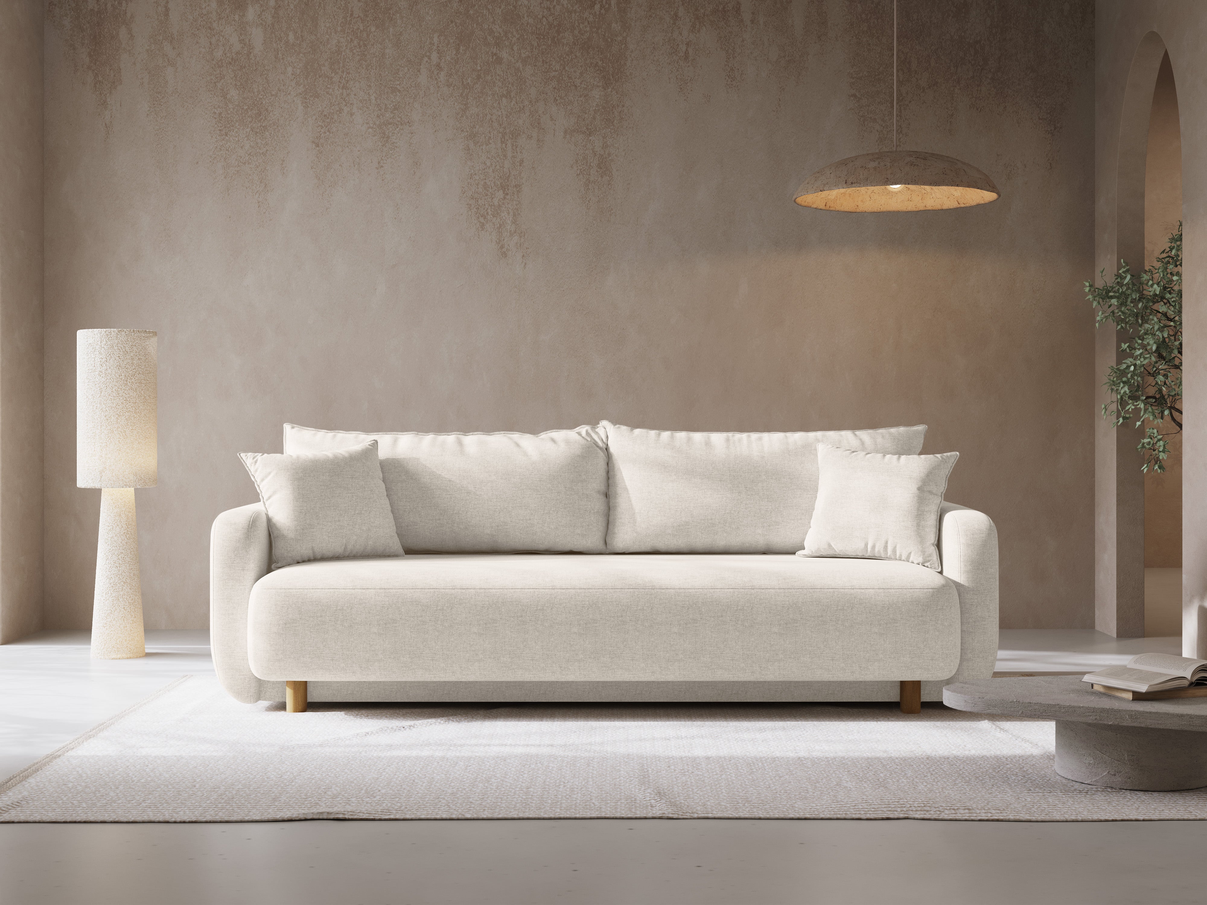ELEN Sofa with Sleeping Function Ivory Chenille