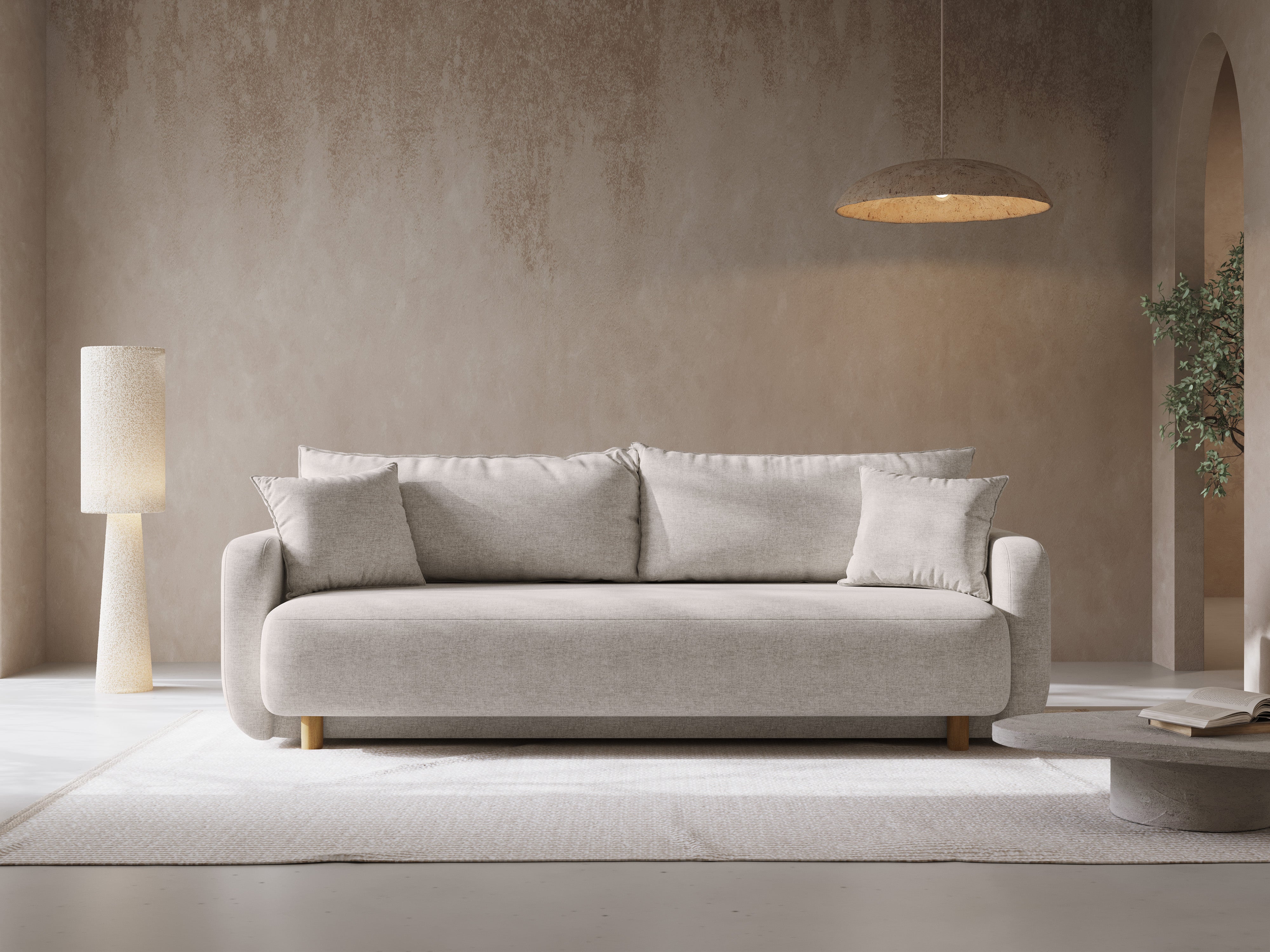 ELEN Beige Chenille Sofa with Sleeping Function