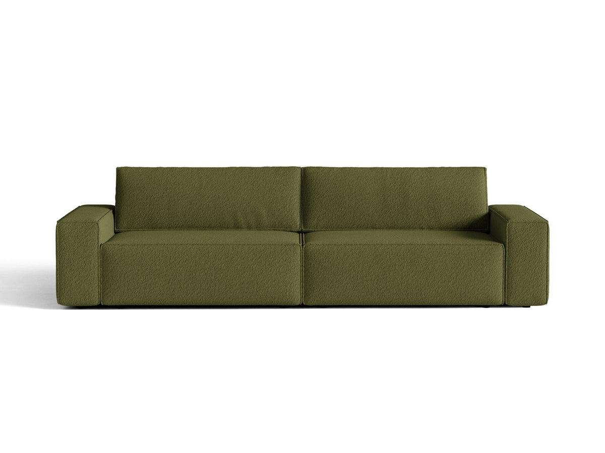 Sofa 3-osobowa z funkcją spania JODIE ciemna zieleń oliwkowa boucle – Micadoni