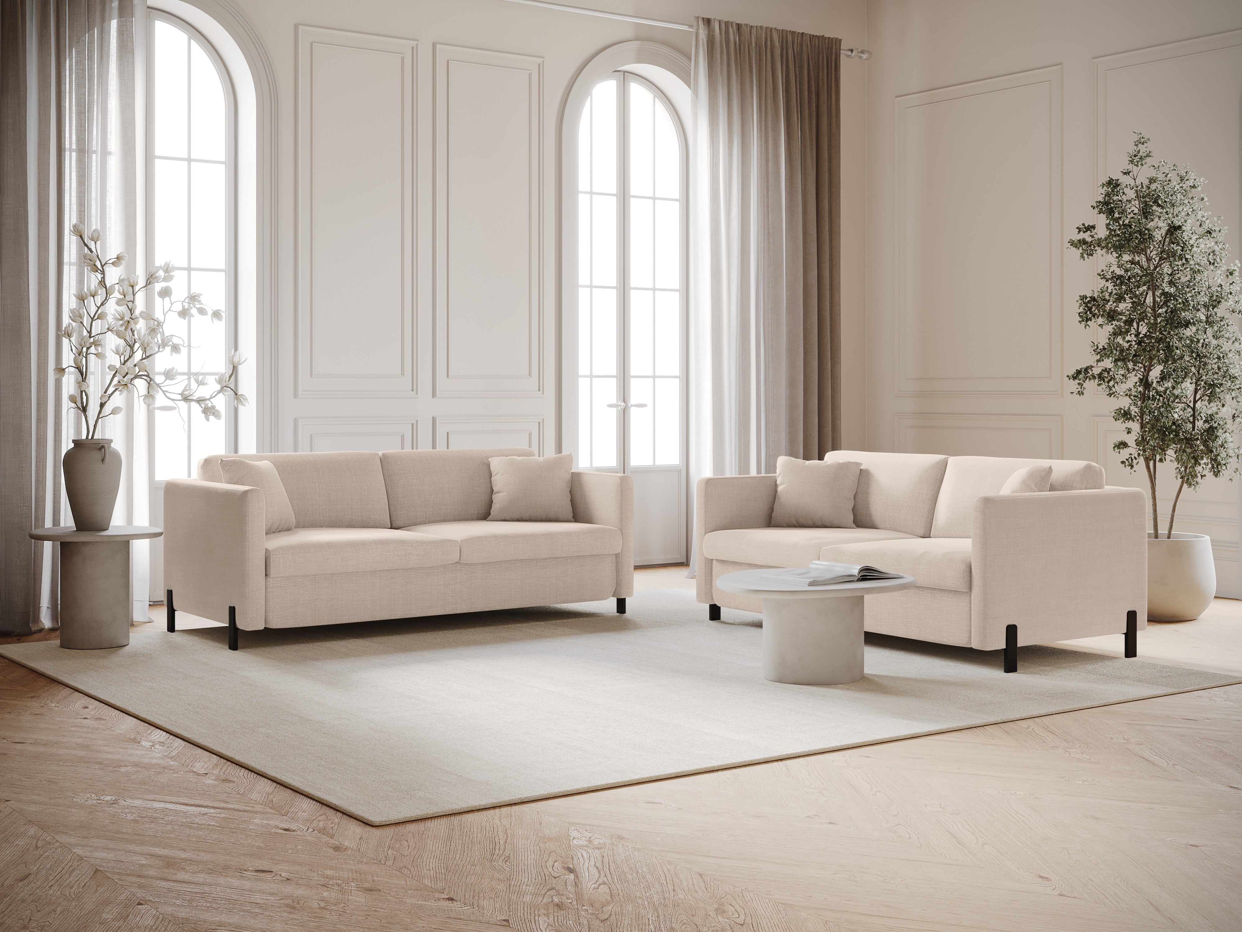 3-seater sofa with sleeping function GLORIA beige chenille