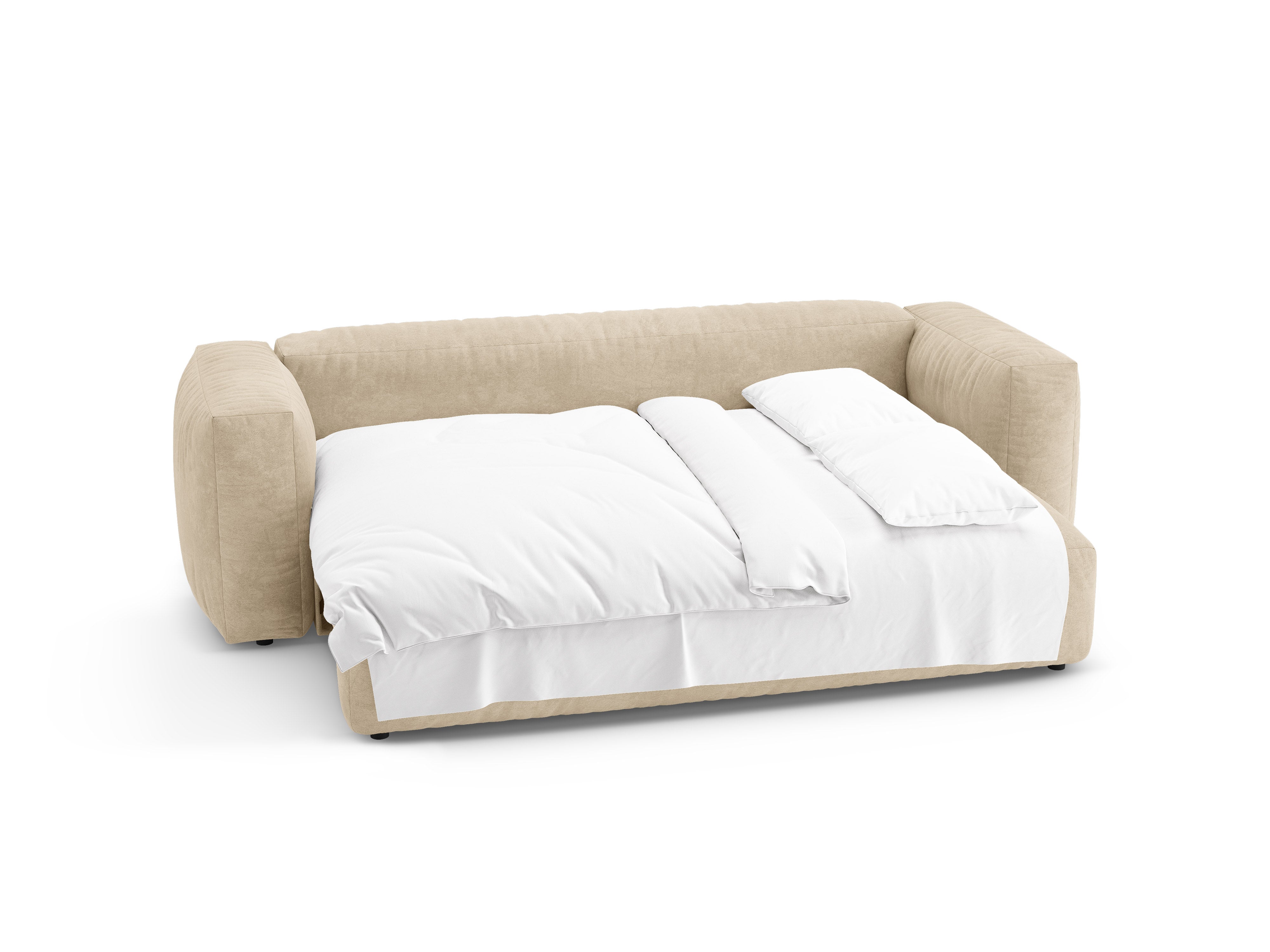 Velvet 3-seater sofa with sleeping function MARTINA light beige [Ewelina] [Amelia spr]