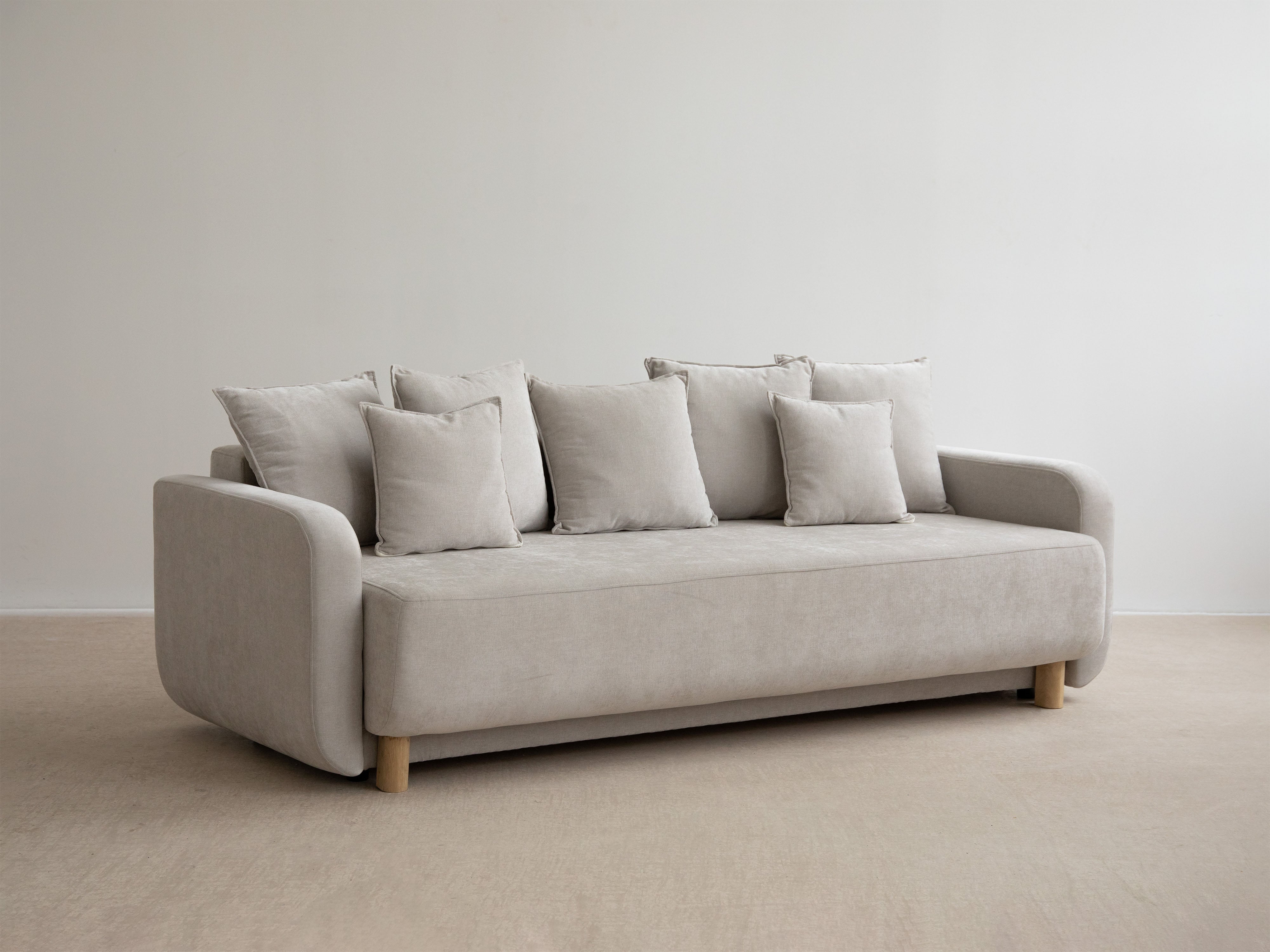 3-seater sofa with sleeping function ELEN ivory chenille