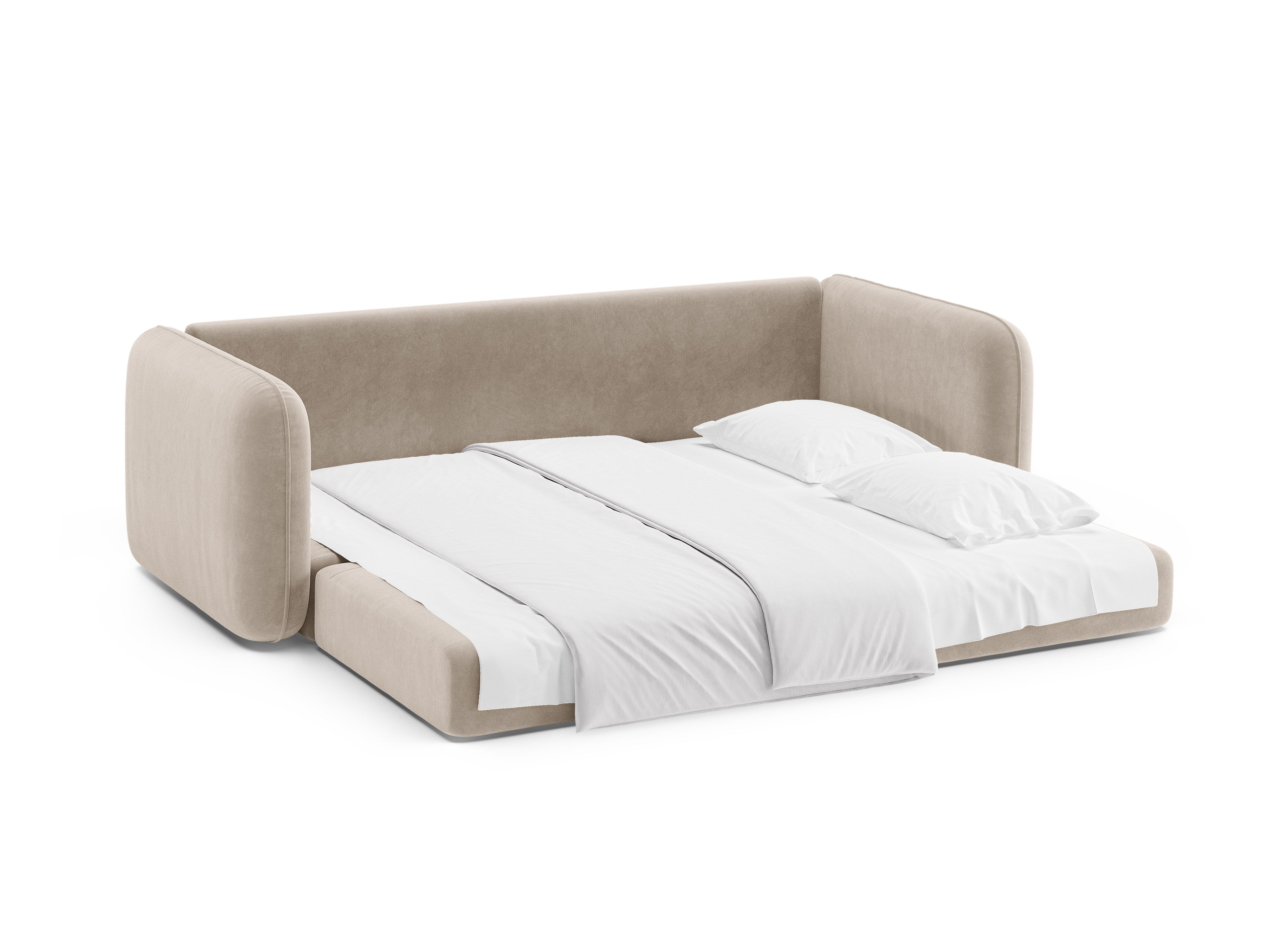 Sofa sametová 3-osobová s funkcí spaní DORMI béžová