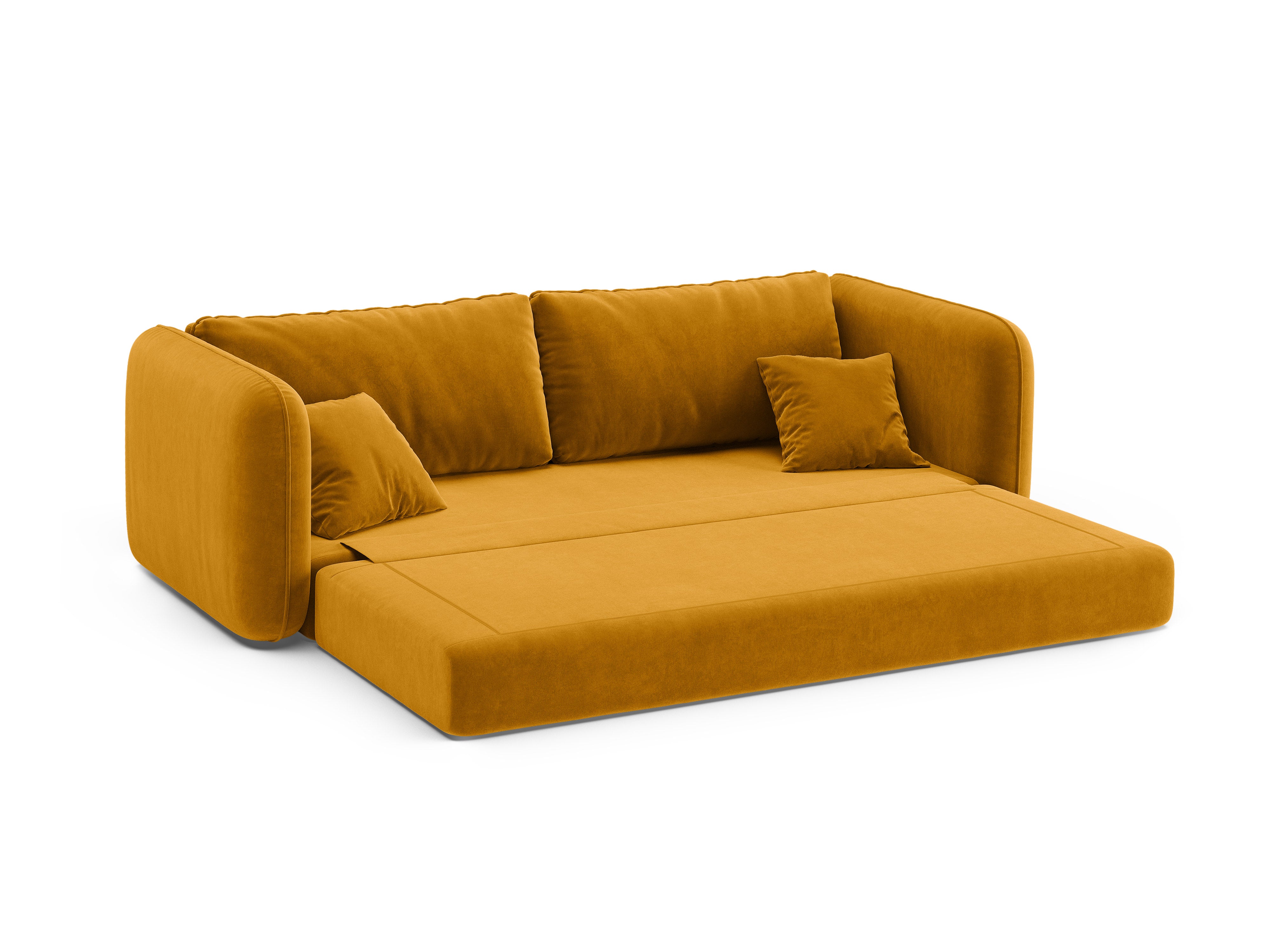 Sofa sametová 3-osobová s funkcí spaní DORMI žlutá