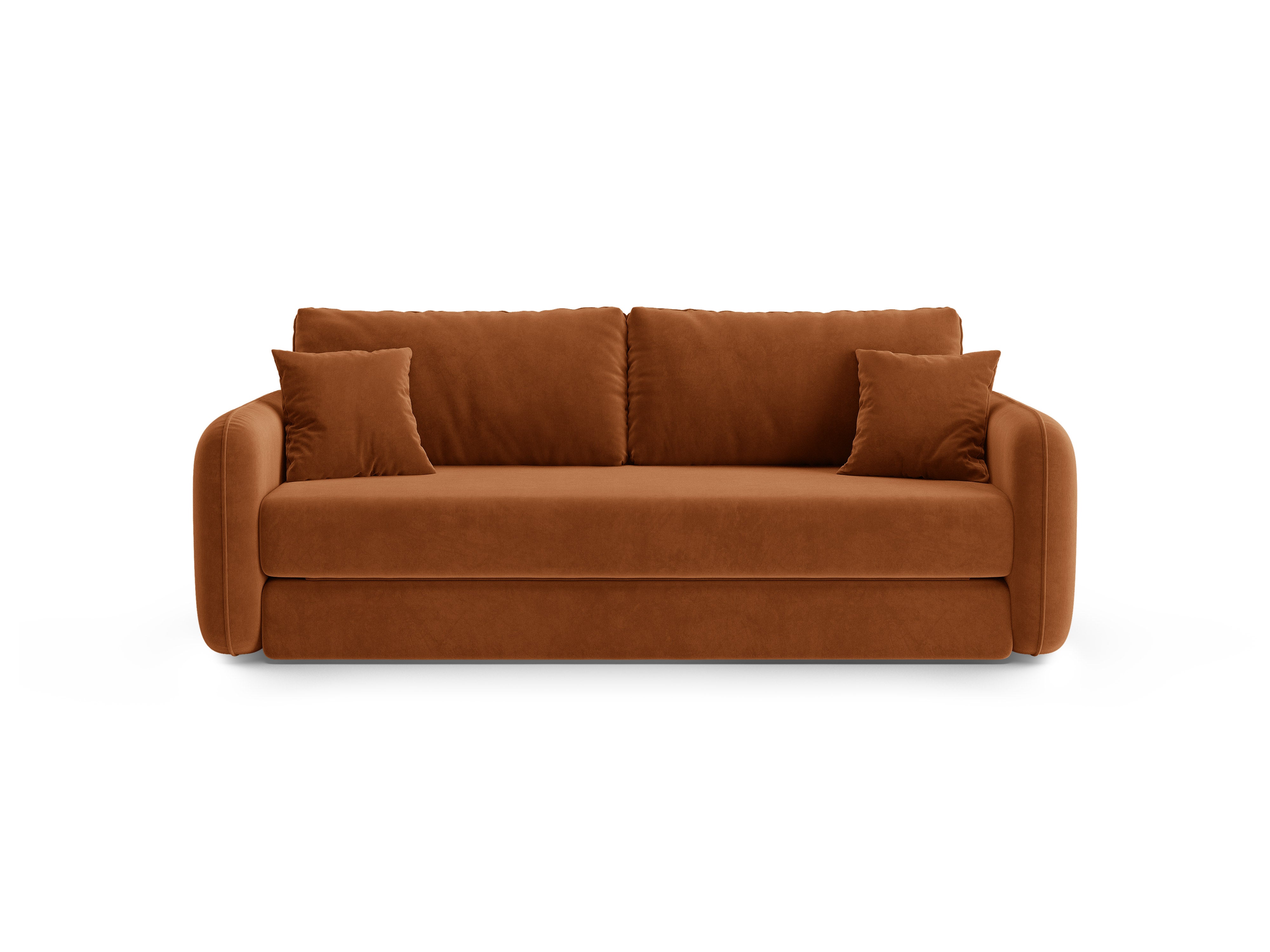 Sofa sametová 3-osobová s funkcí spaní DORMI terakota