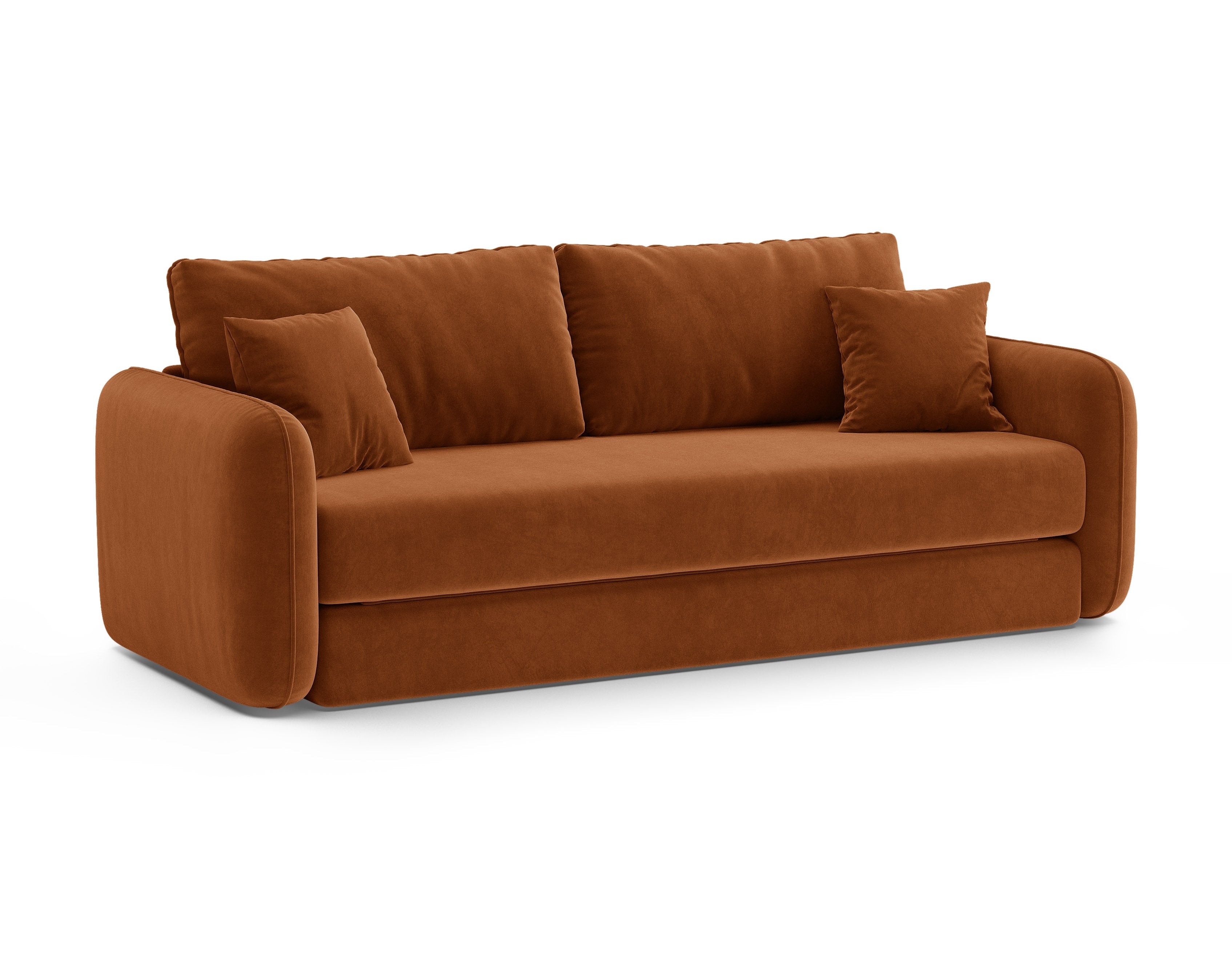 Sofa sametová 3-osobová s funkcí spaní DORMI terakota