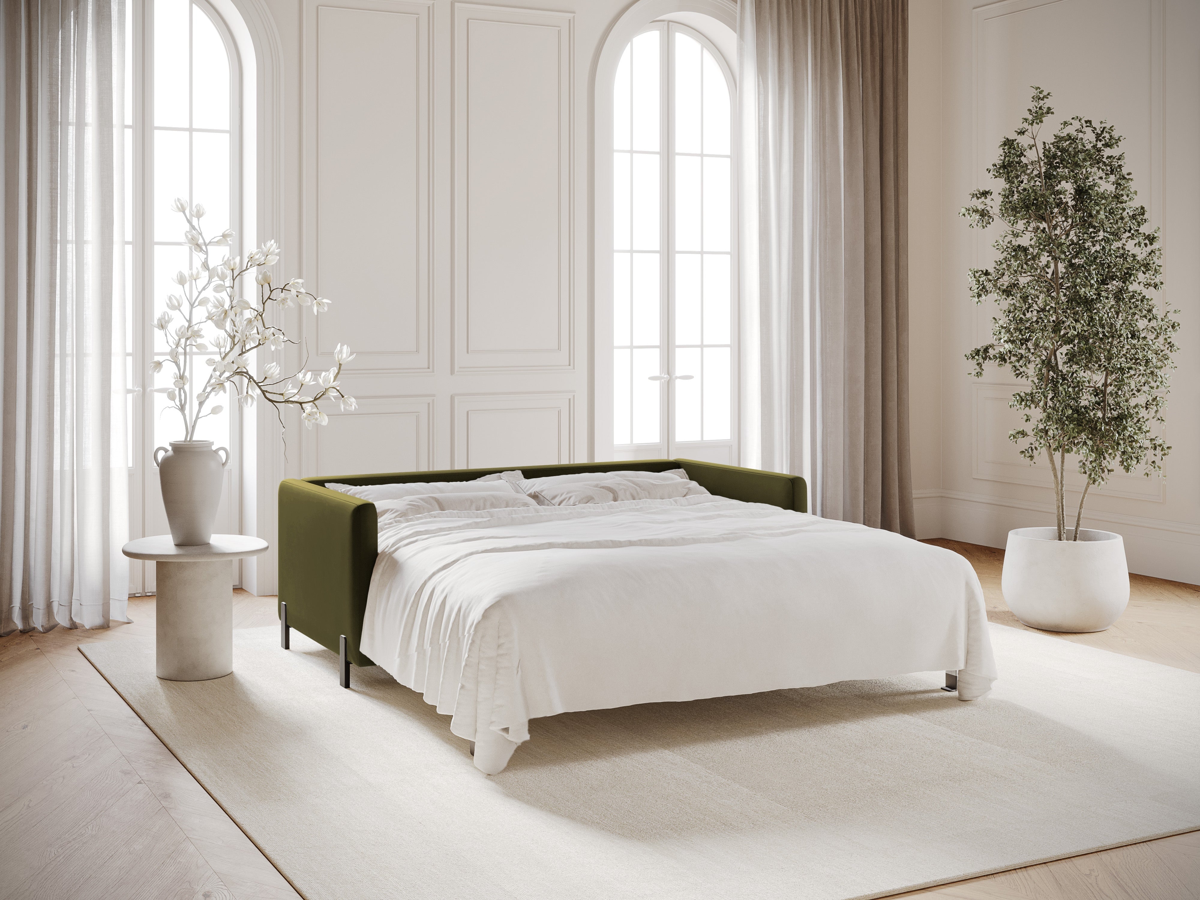 Sofa aksamitna 3-osobowa z funkcją spania GLORIA zielony