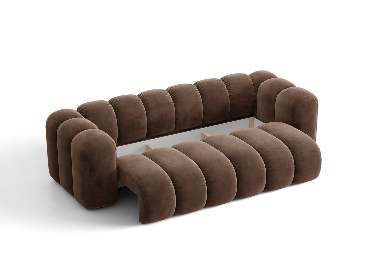 Sofa aksamitna 3-osobowa z funkcją spania LUPINE czekoladowy – ujęcie 4