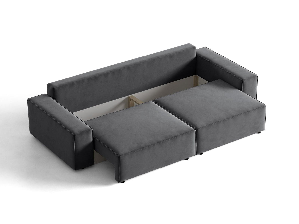Sofa aksamitna 3-osobowa z funkcją spania JODIE szary – ujęcie 6