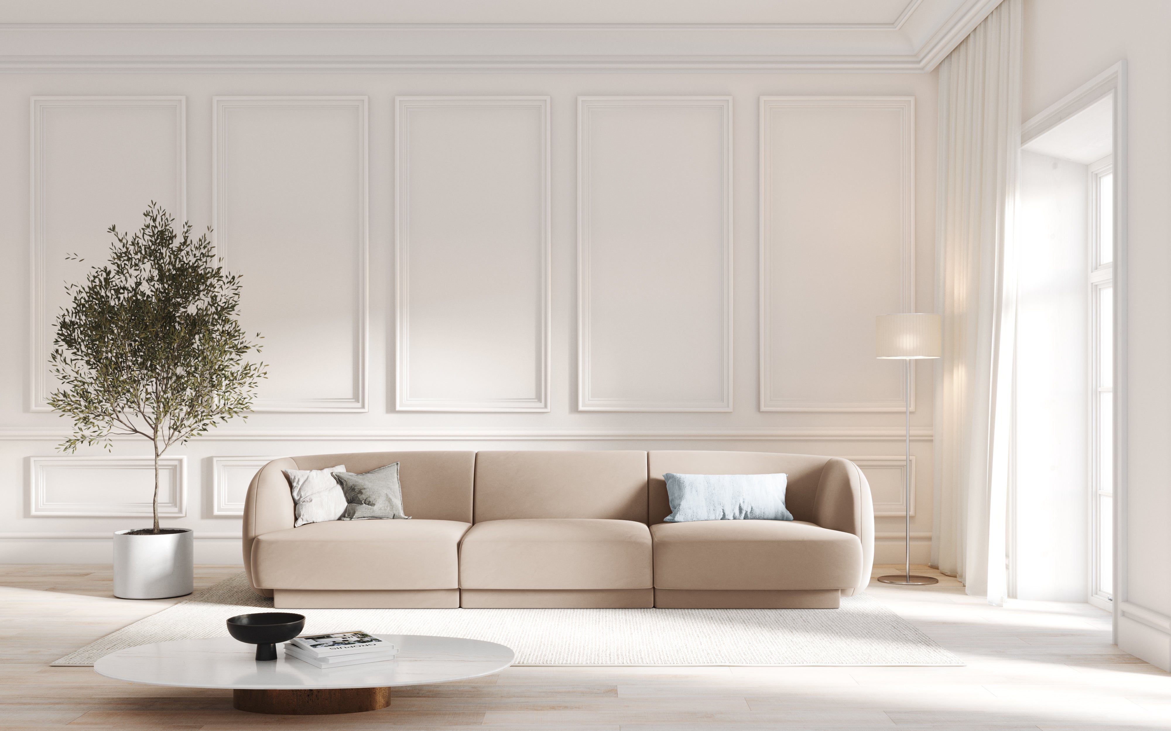 Sofa aksamitna 3-osobowa MILEY cappuccino Micadoni    Eye on Design