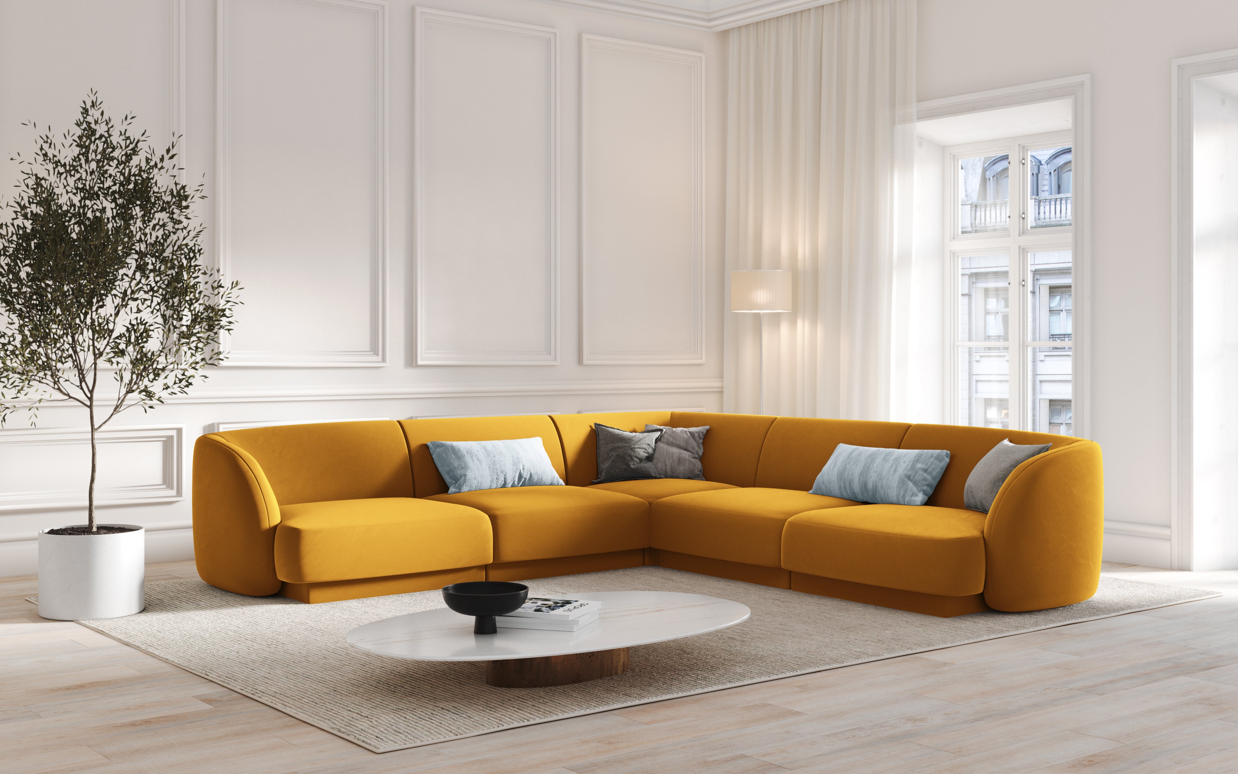 Narożnik aksamitny 5-osobowy MILEY żółty Micadoni    Eye on Design