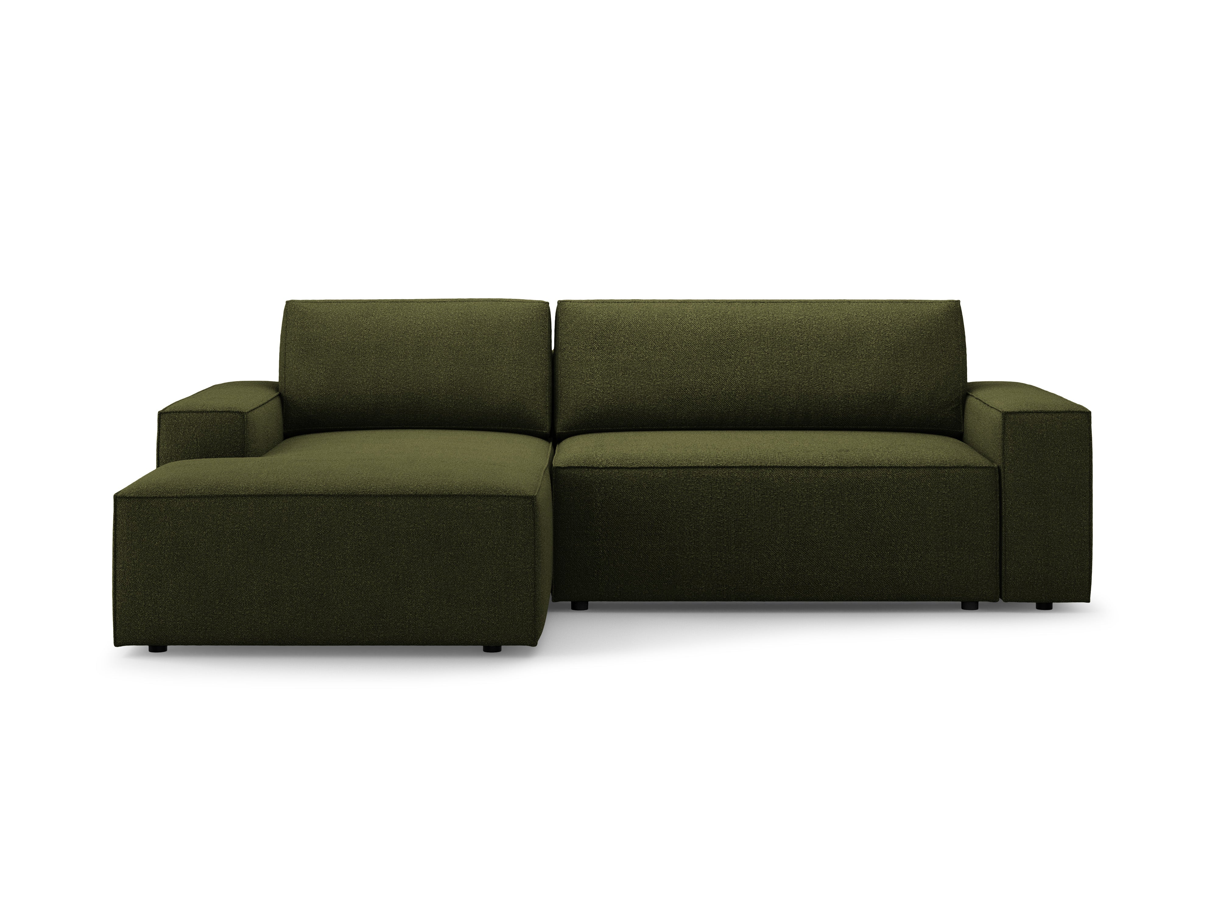 Left-facing corner sofa bed JODIE in dark olive green boucle