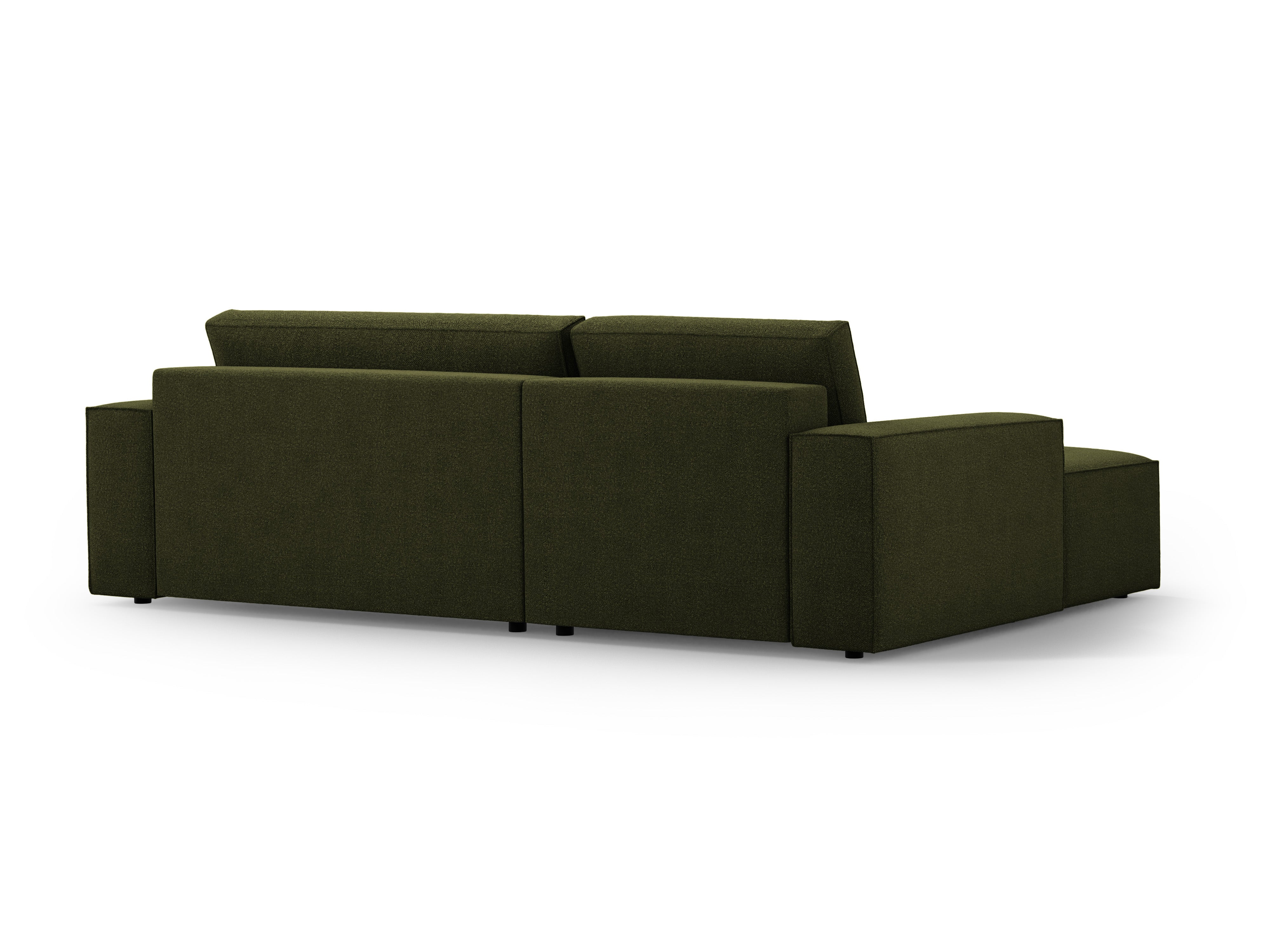 Left-facing corner sofa bed JODIE in dark olive green boucle