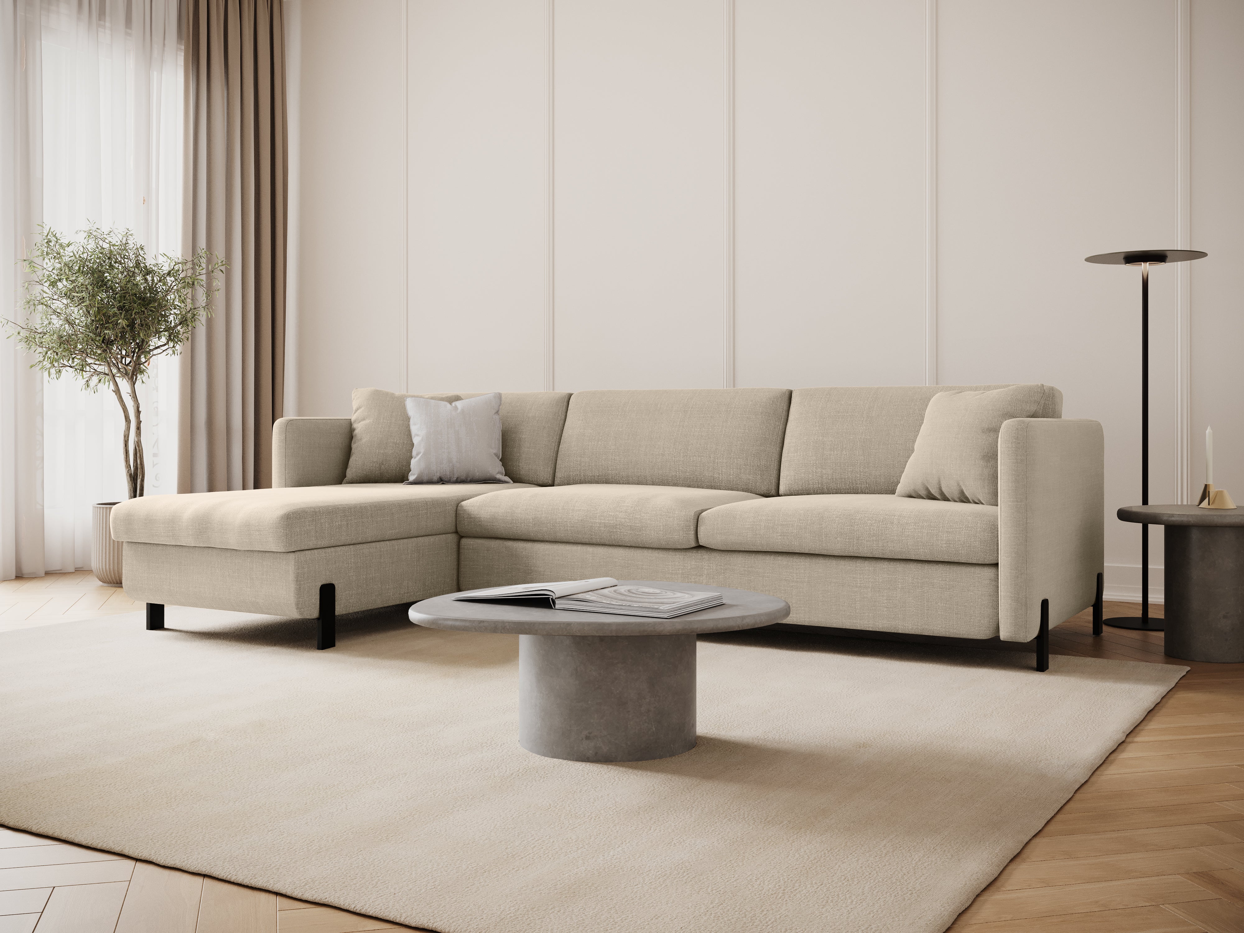Left-sided corner sofa bed GLORIA beige chenille