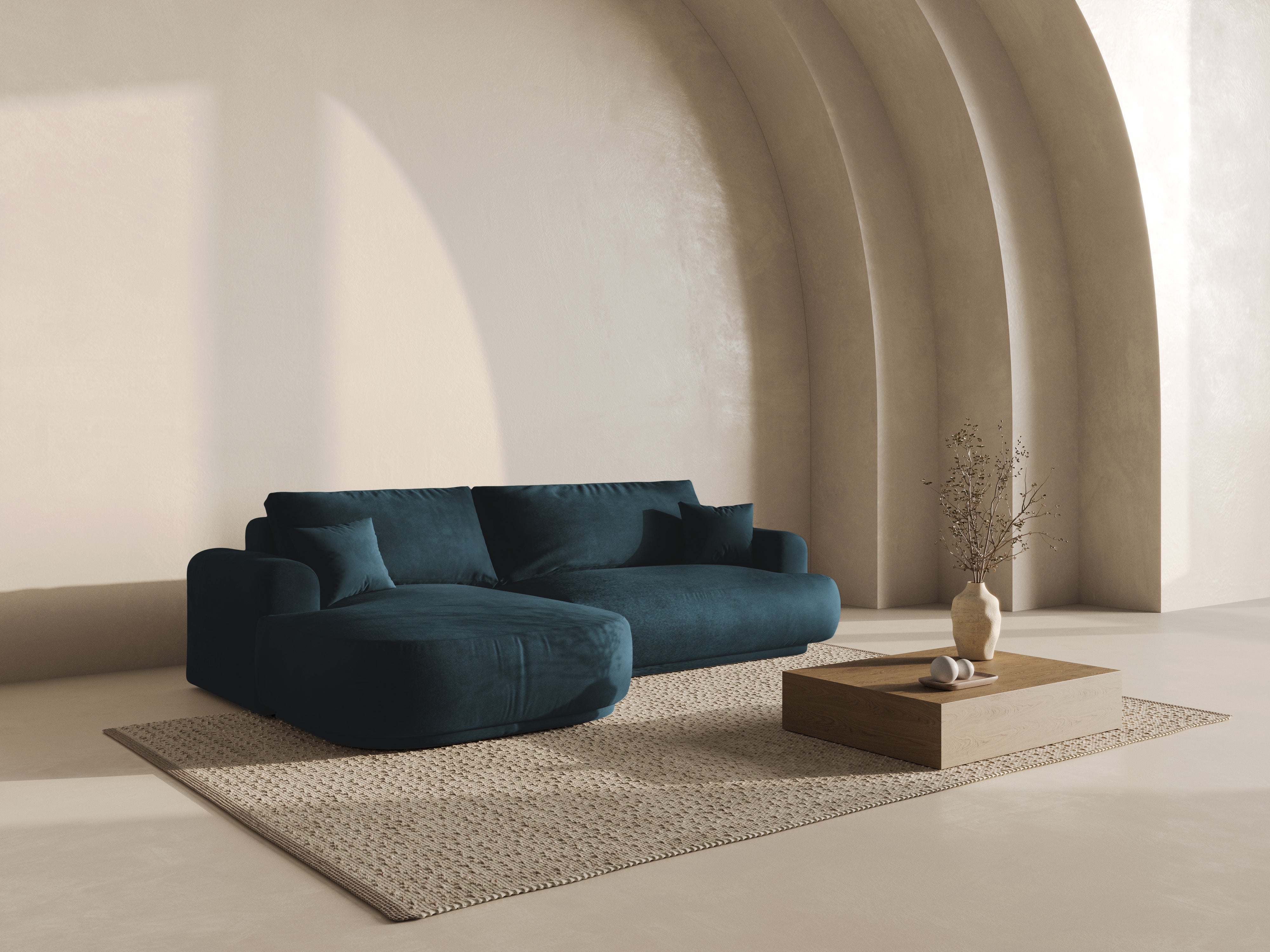 Rohová sedačka levostranná sametová s funkcí spaní ELLA granátově petrol