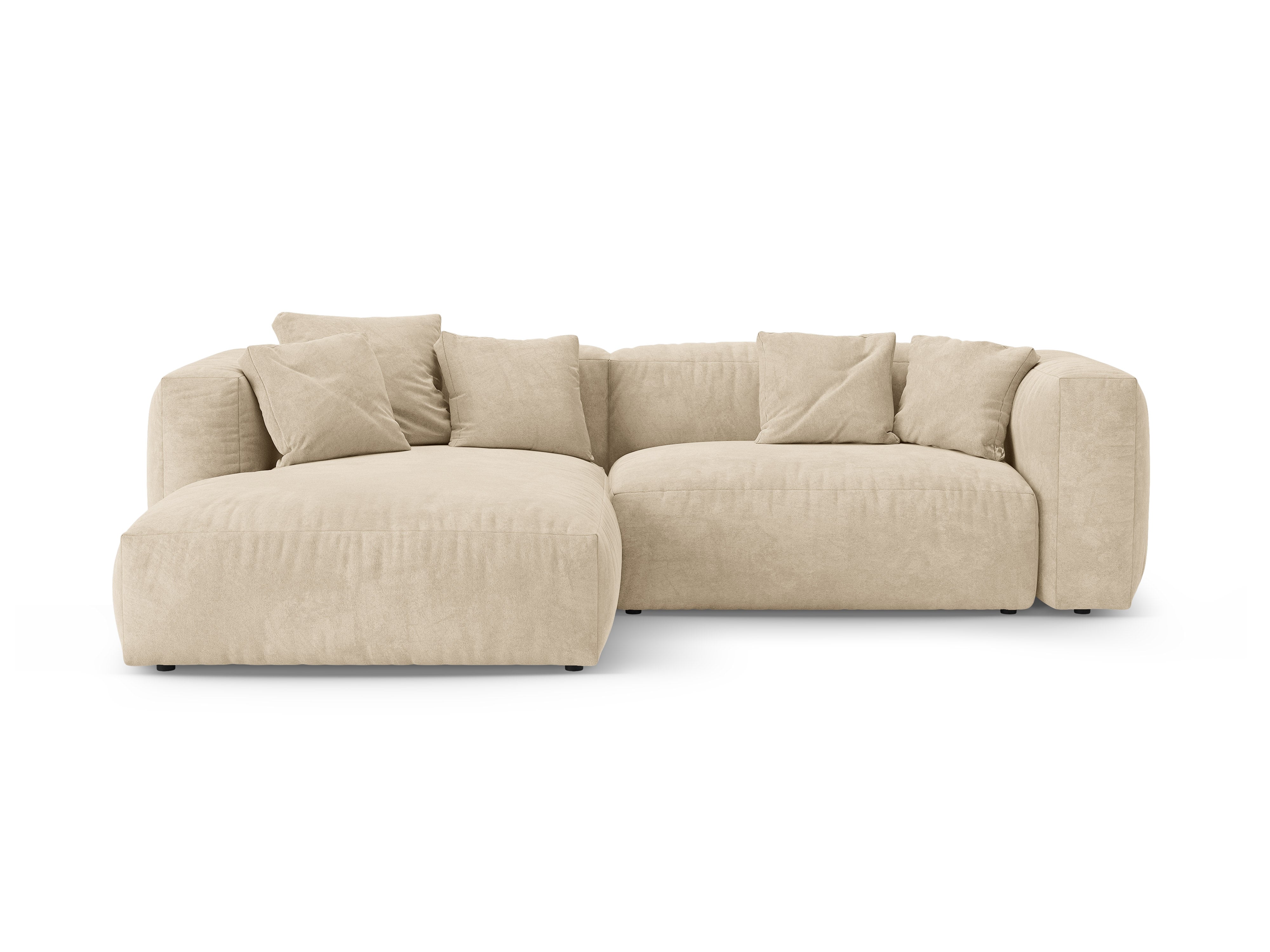 Left-facing velvet corner sofa with sleeping function MARTINA light beige
