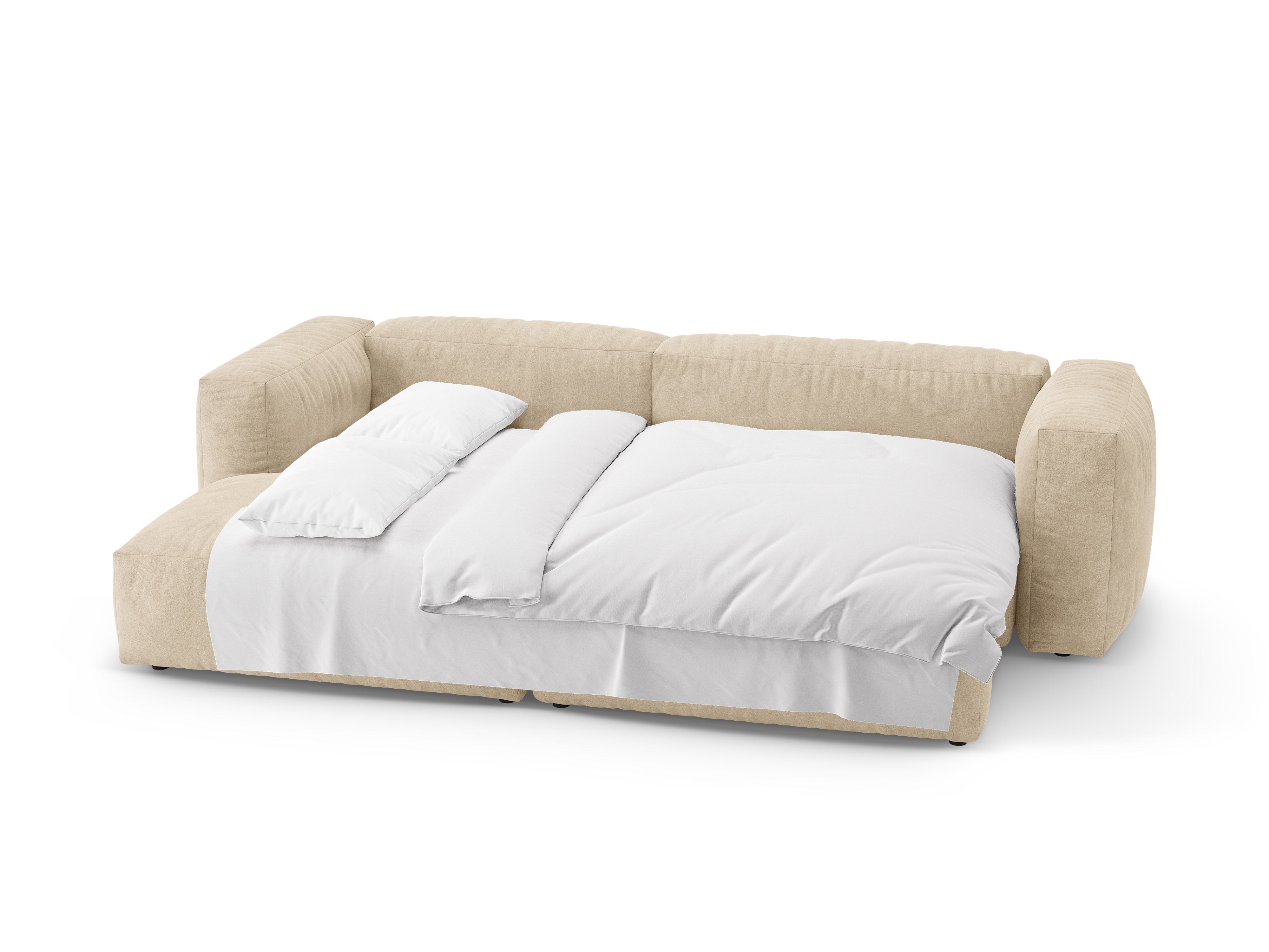 Left-facing velvet corner sofa with sleeping function MARTINA light beige