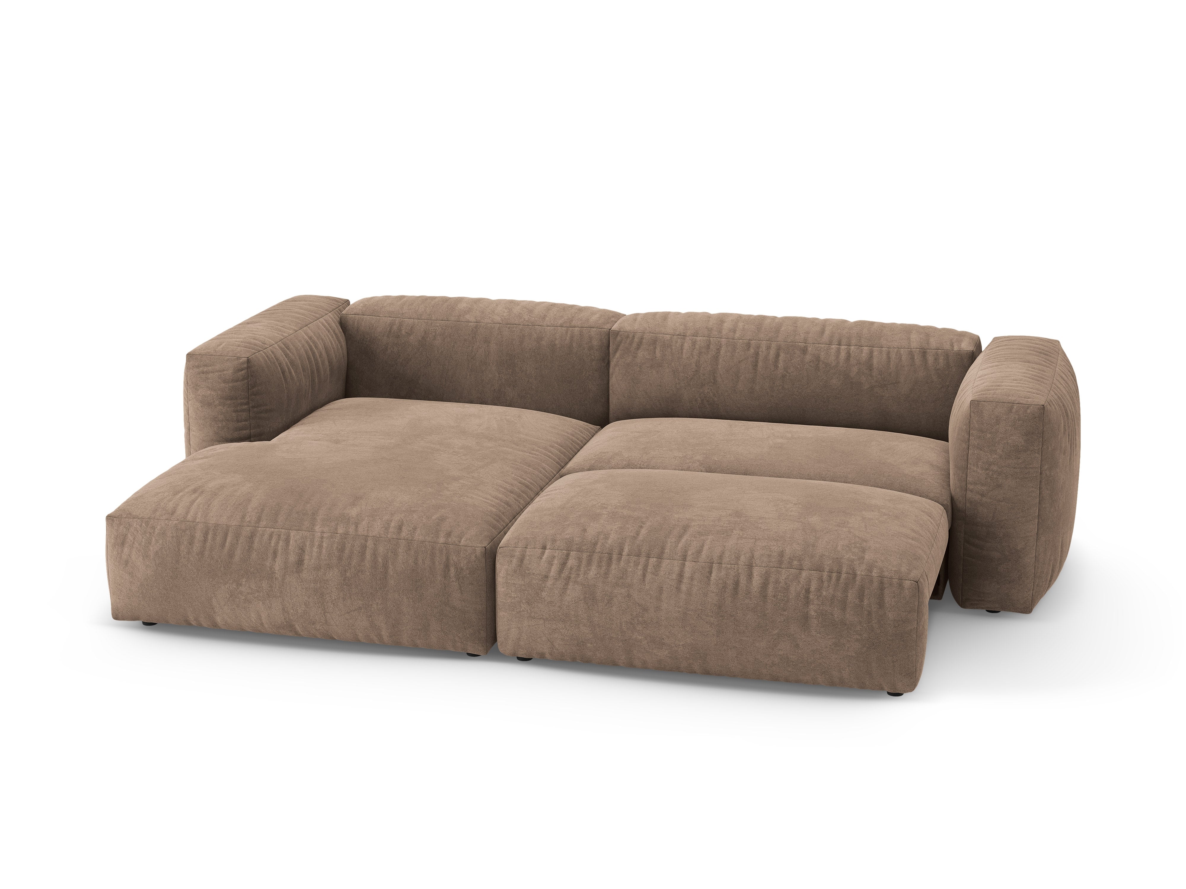 Left-facing velvet corner sofa with sleeping function MARTINA dark beige