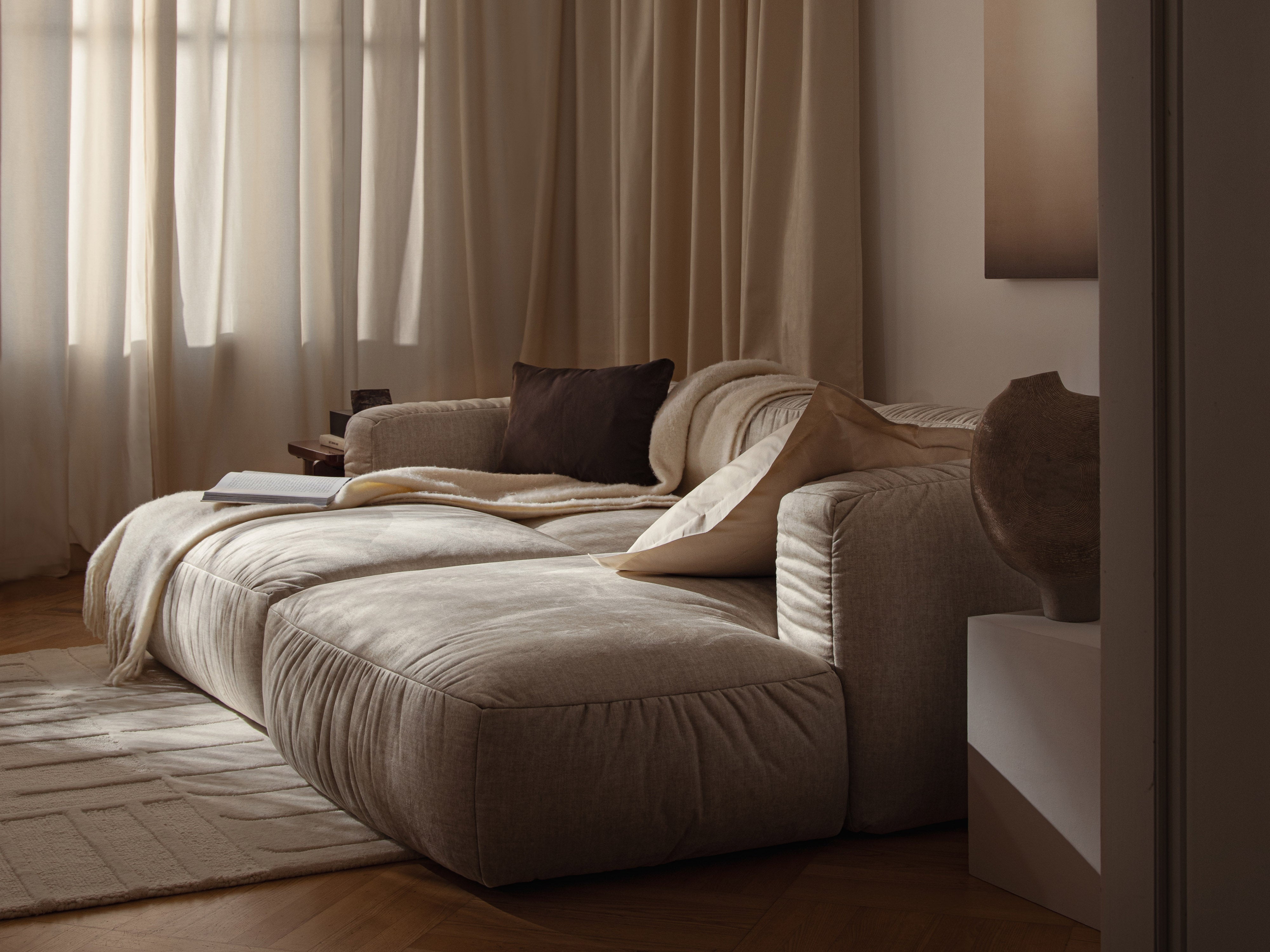 Left-facing velvet corner sofa with sleeping function MARTINA deep petrol