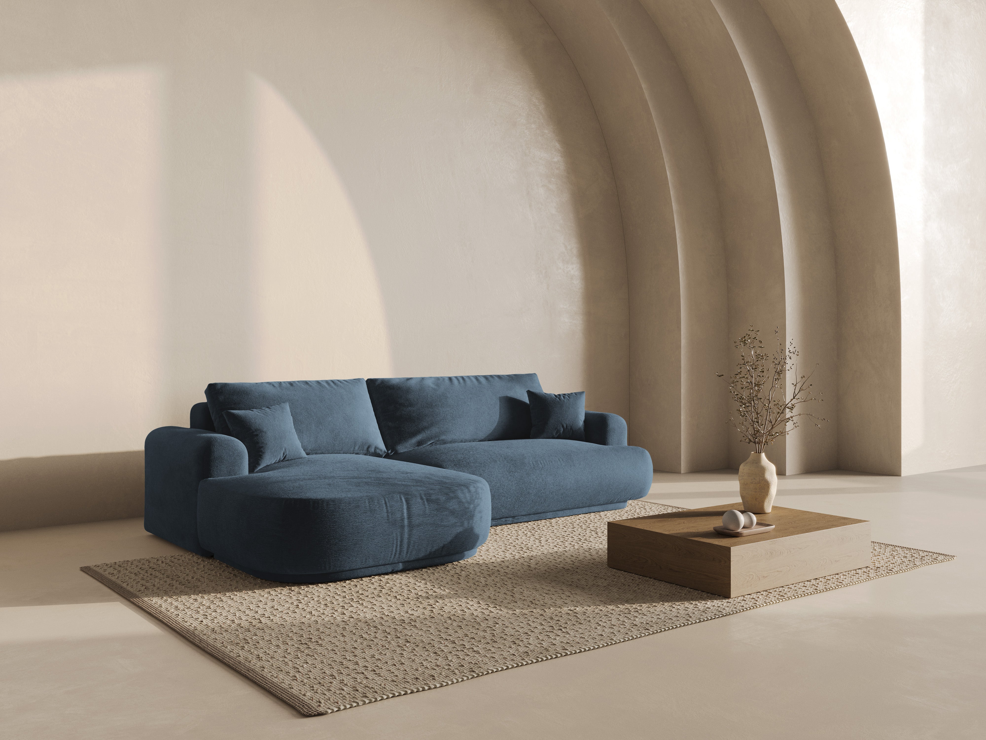 Levostranný rohový gauč s funkcí spaní ELLA tmavě modrý