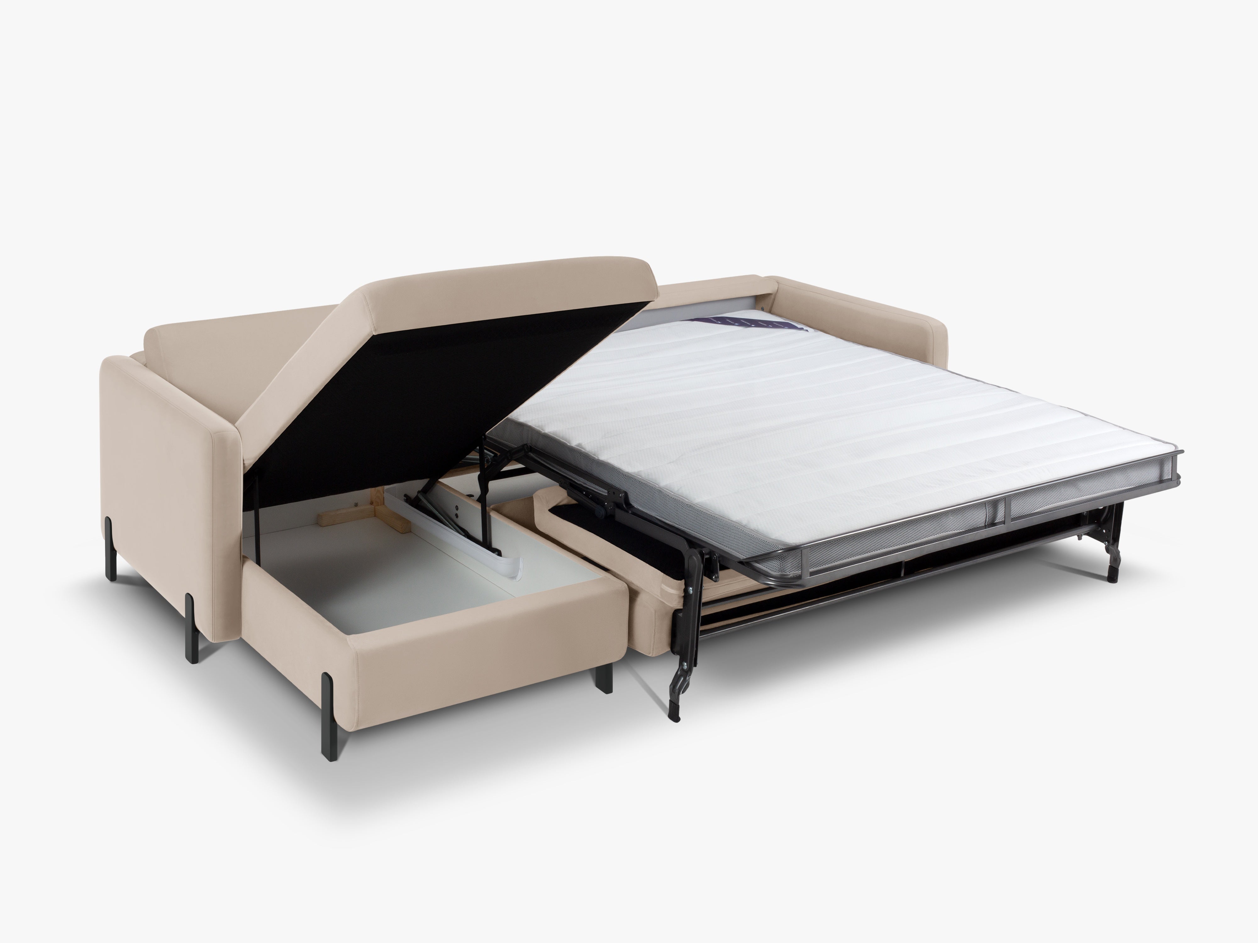 Narożnik aksamitny lewostronny z funkcją spania GLORIA beżowy