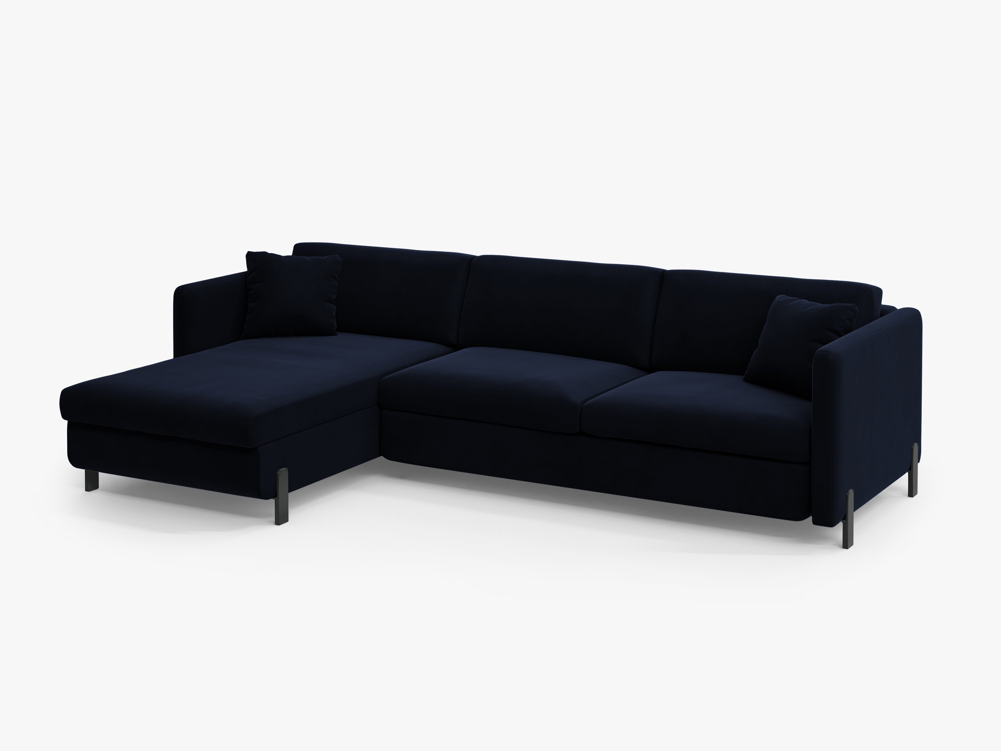 Left-facing velvet corner sofa with sleeping function GLORIA royal blue