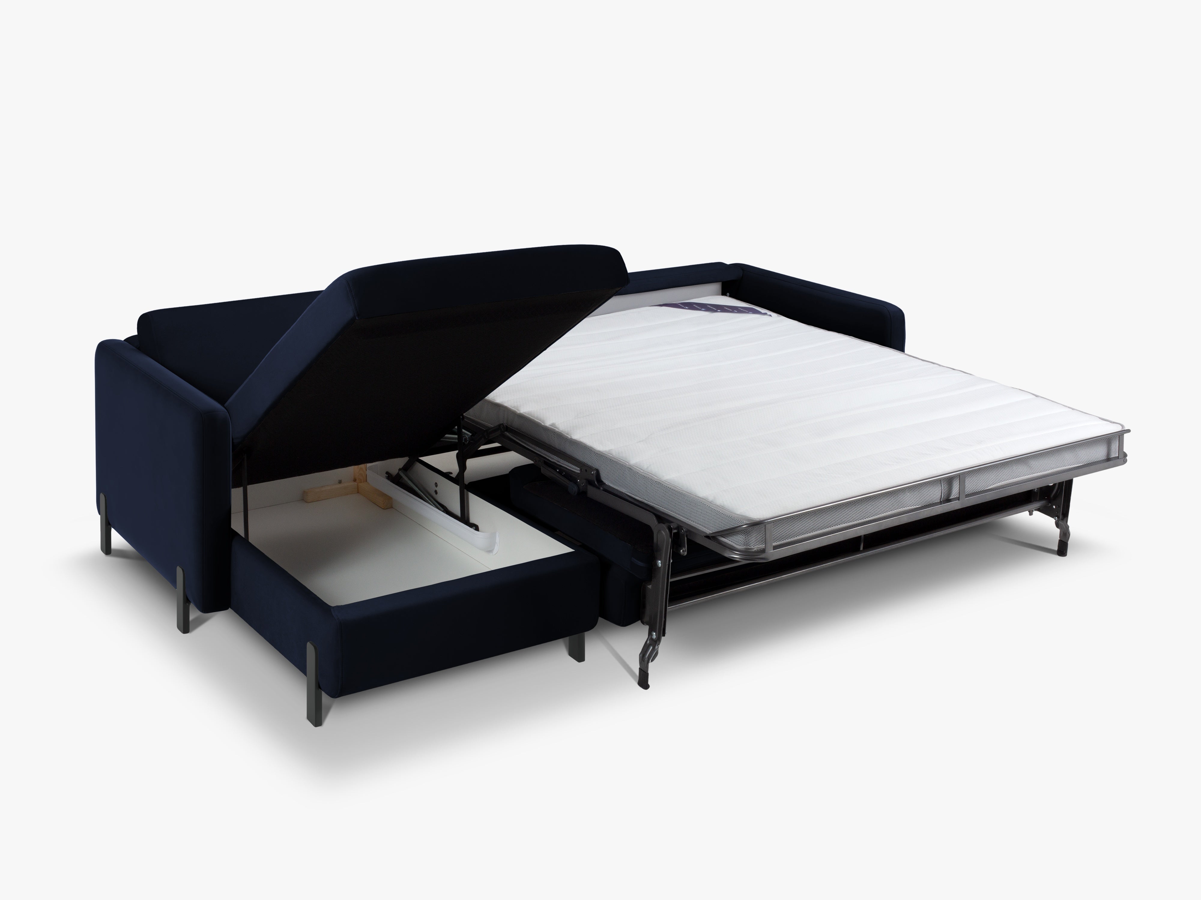 Left-facing velvet corner sofa with sleeping function GLORIA royal blue