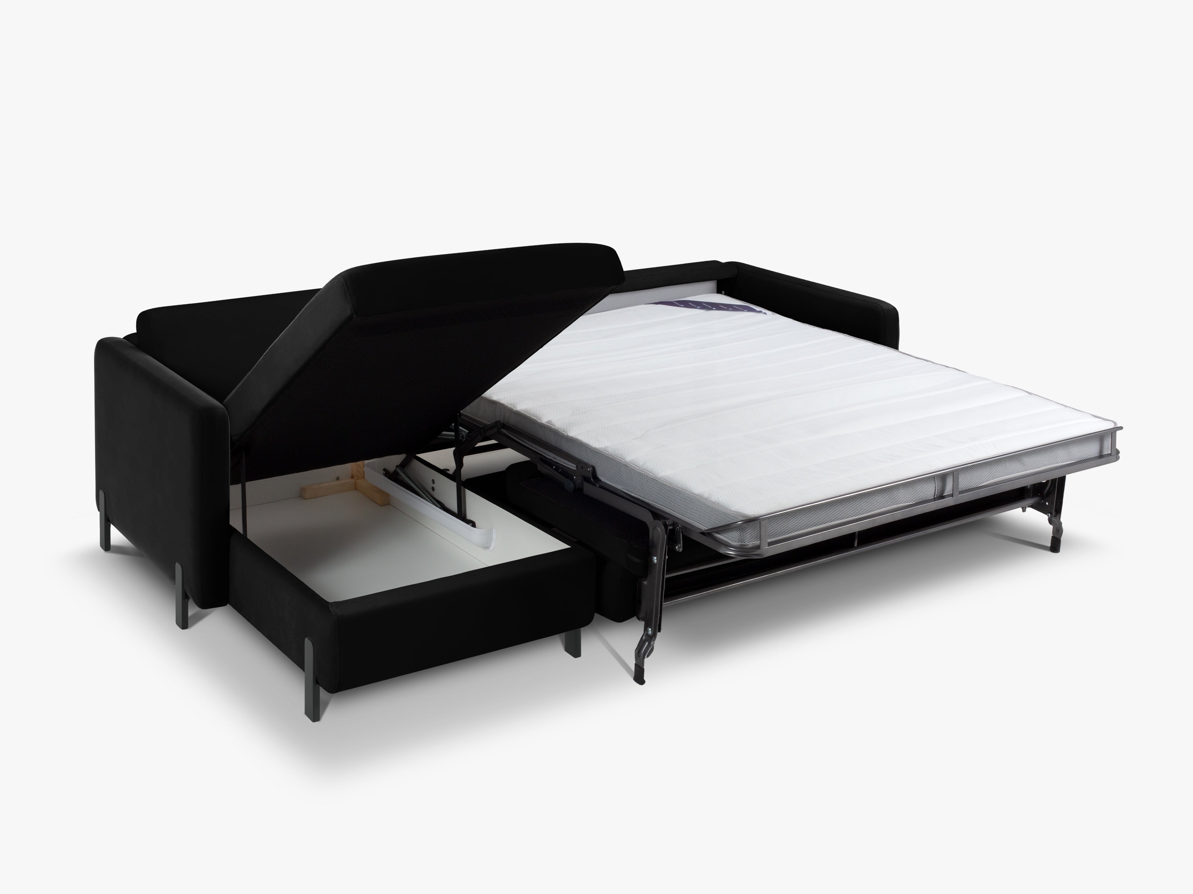 Narożnik aksamitny lewostronny z funkcją spania GLORIA czarny