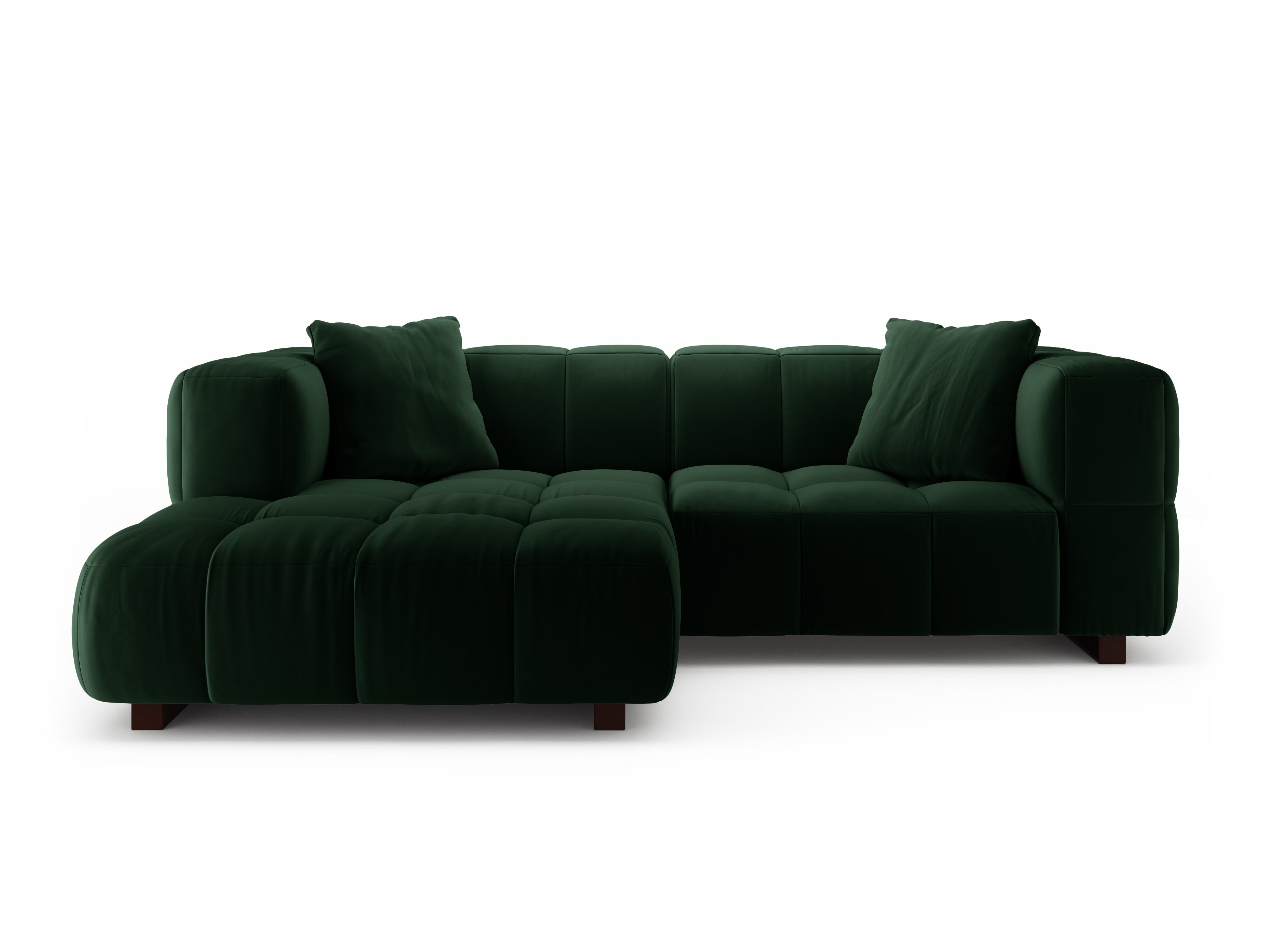 Left-facing velvet corner sofa bed PUMA in bottle green