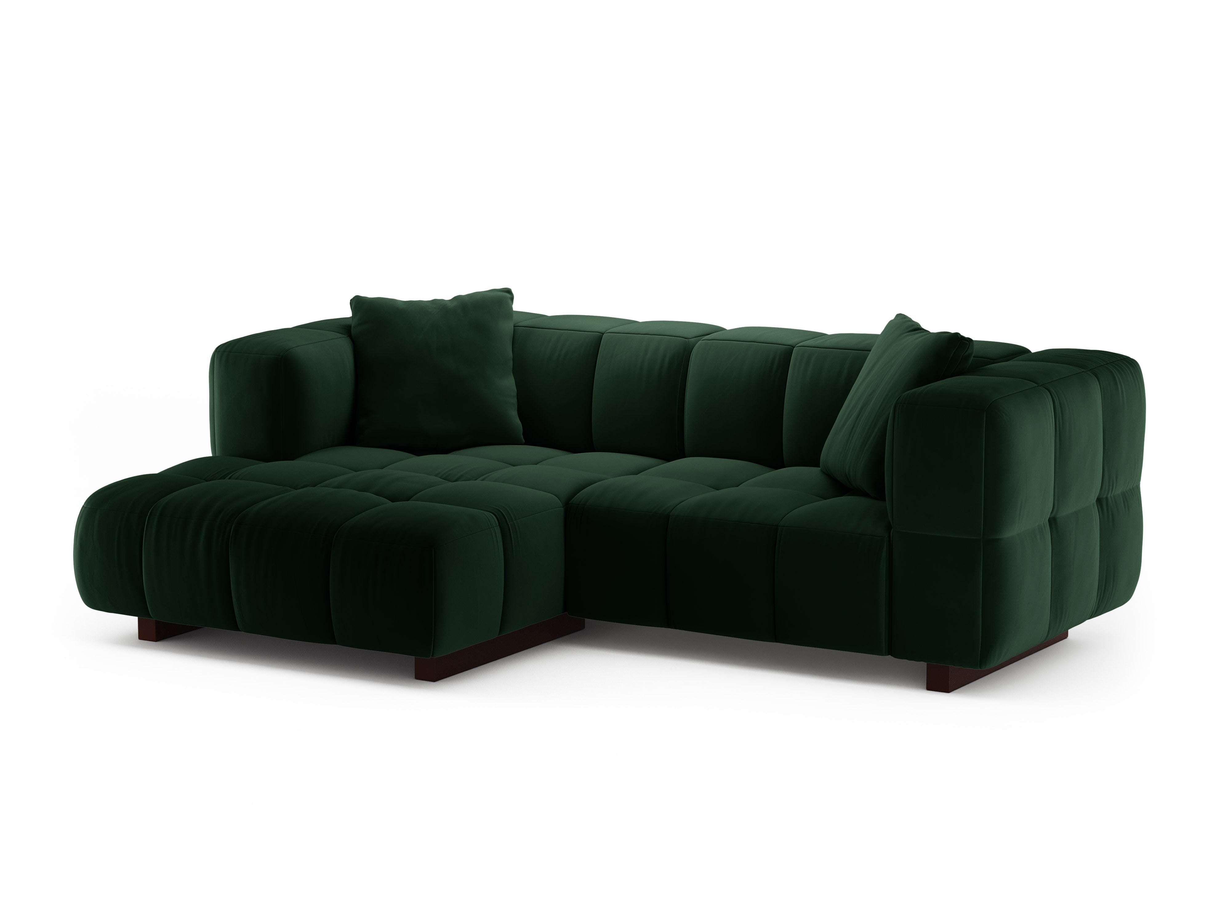 Left-facing velvet corner sofa bed PUMA in bottle green