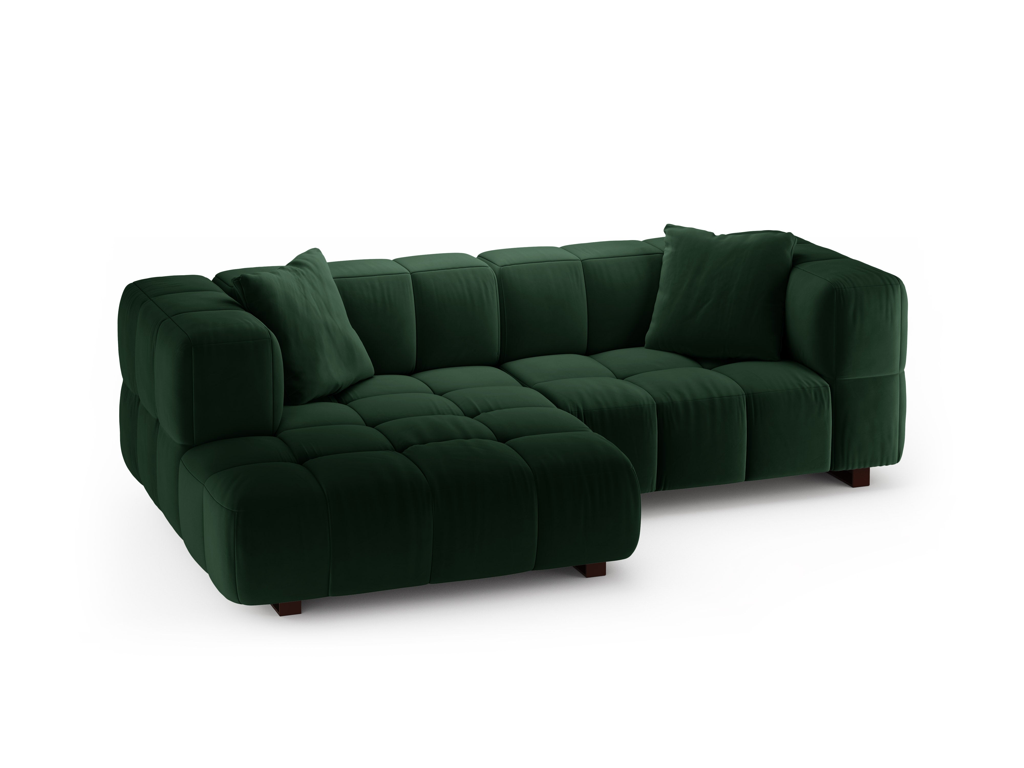 Left-facing velvet corner sofa bed PUMA in bottle green