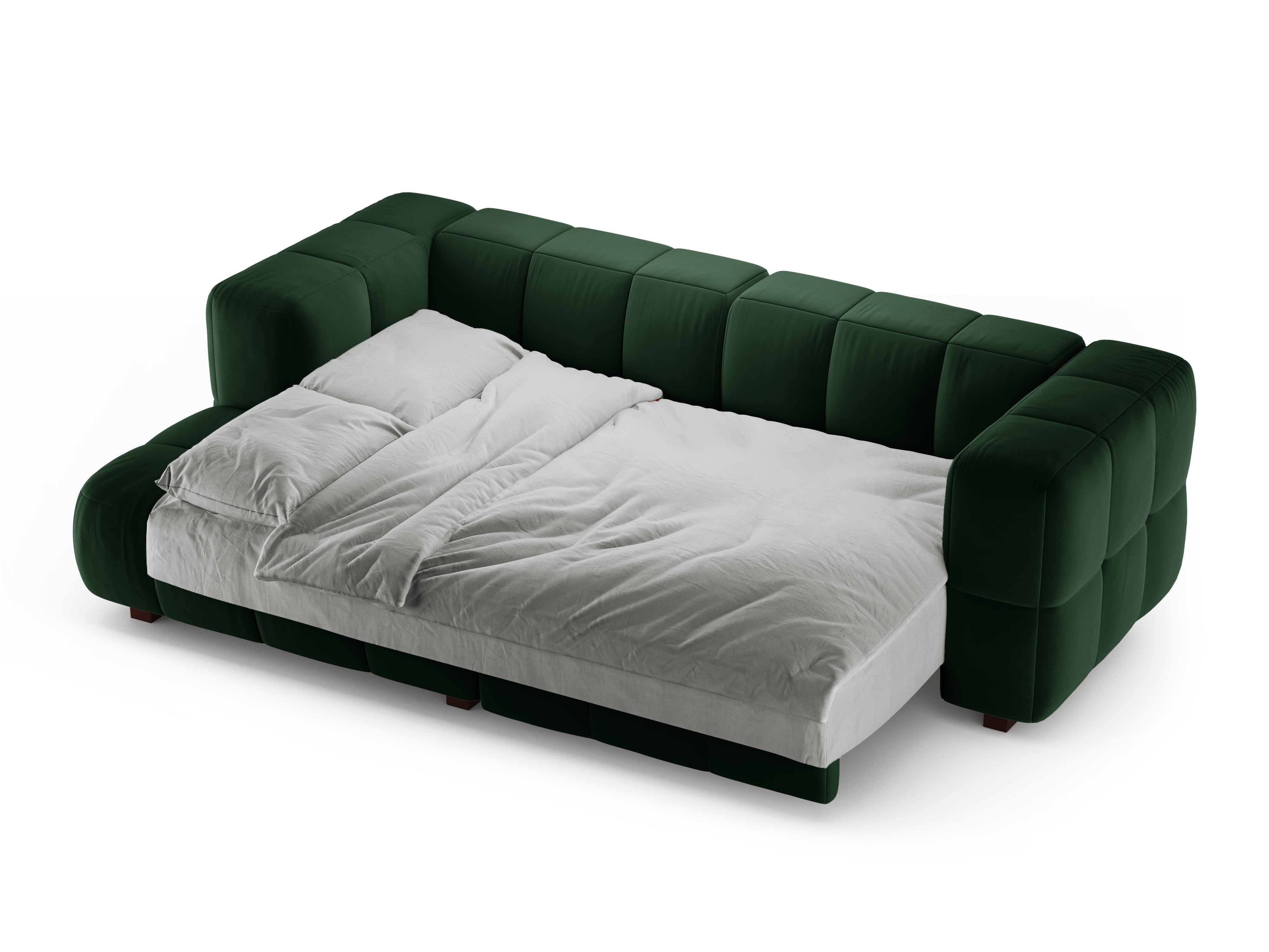 Left-facing velvet corner sofa bed PUMA in bottle green