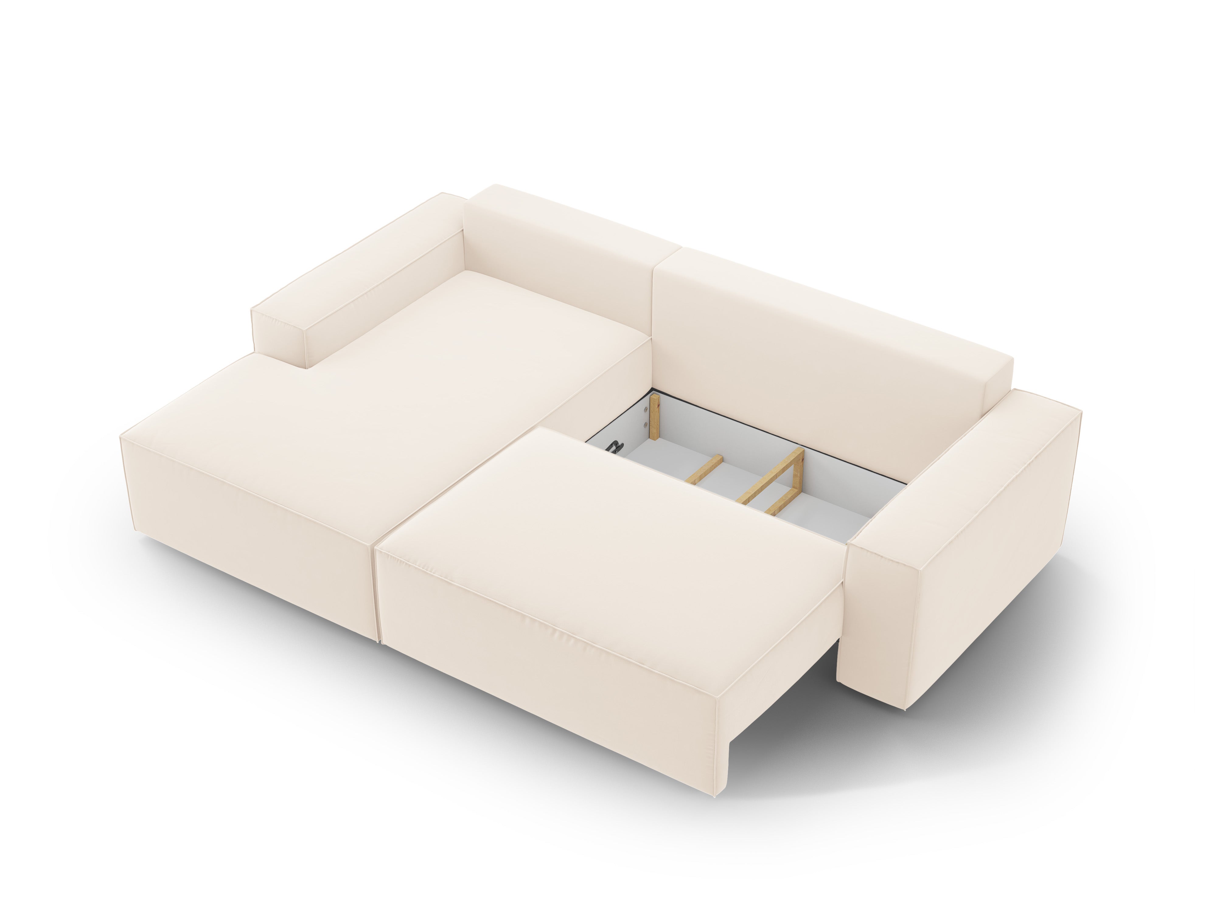 Left-facing velvet corner sofa bed JODIE light beige