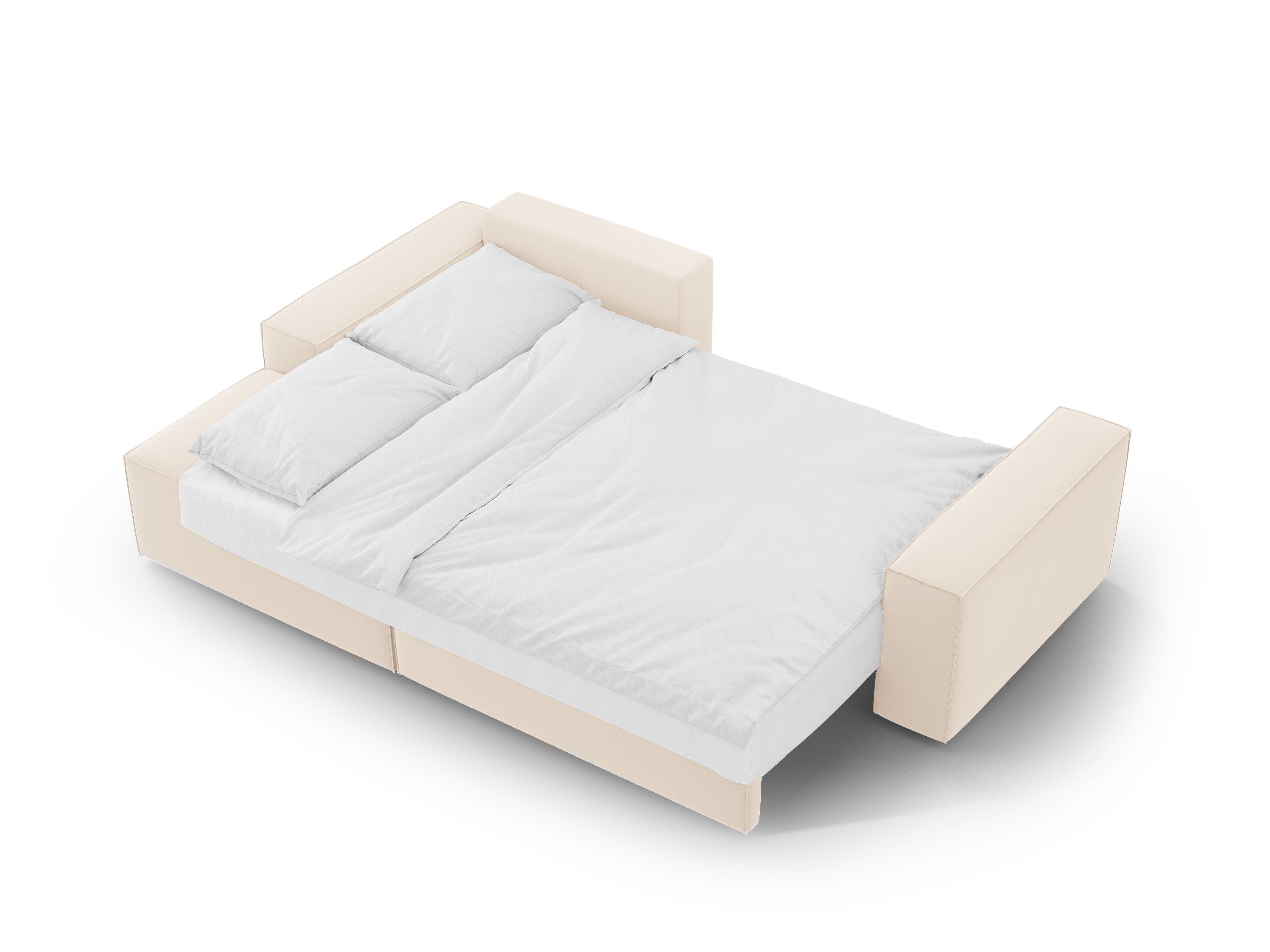 Left-facing velvet corner sofa bed JODIE light beige