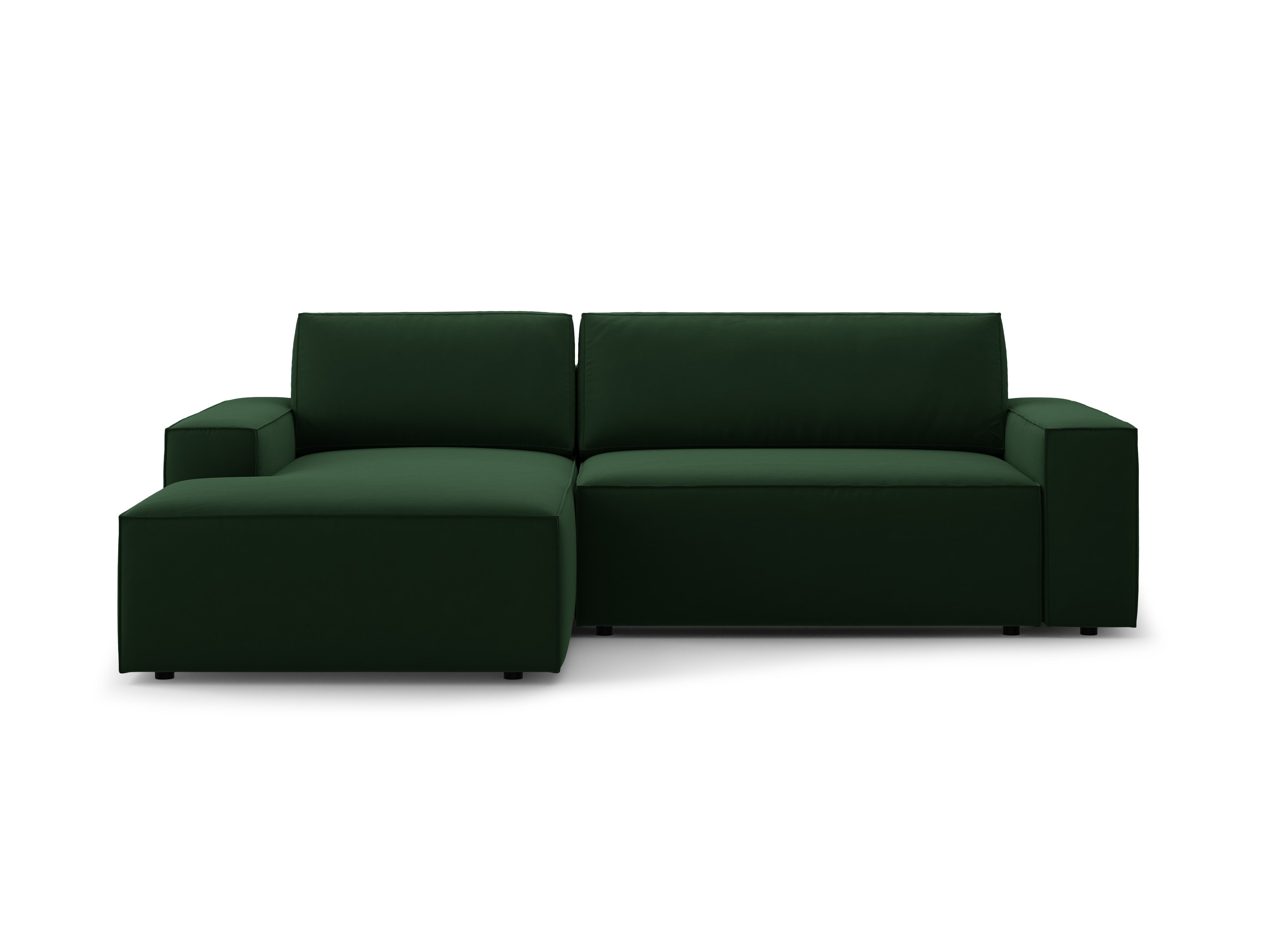 Left-facing velvet corner sofa bed JODIE in bottle green