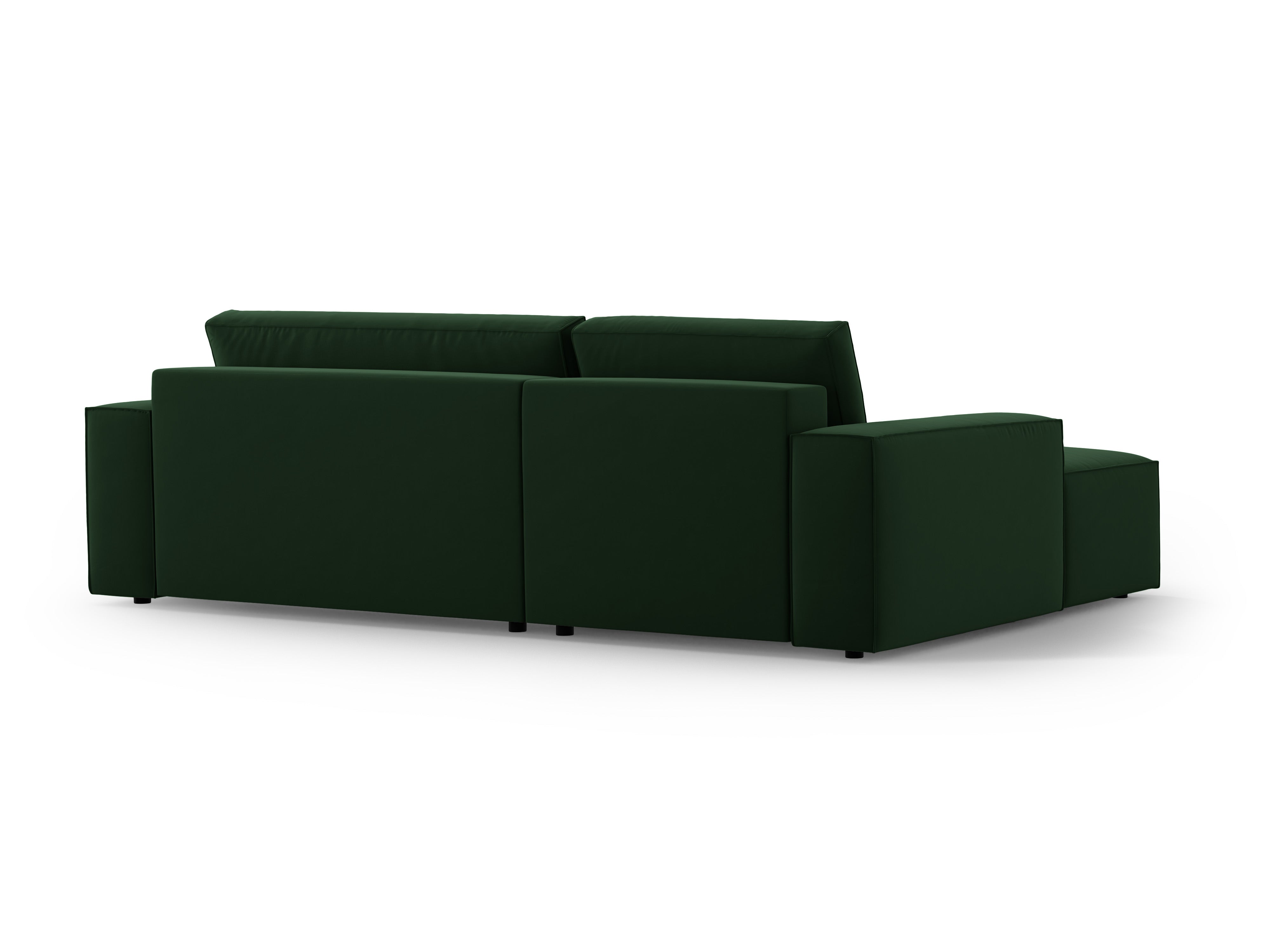 Left-facing velvet corner sofa bed JODIE in bottle green