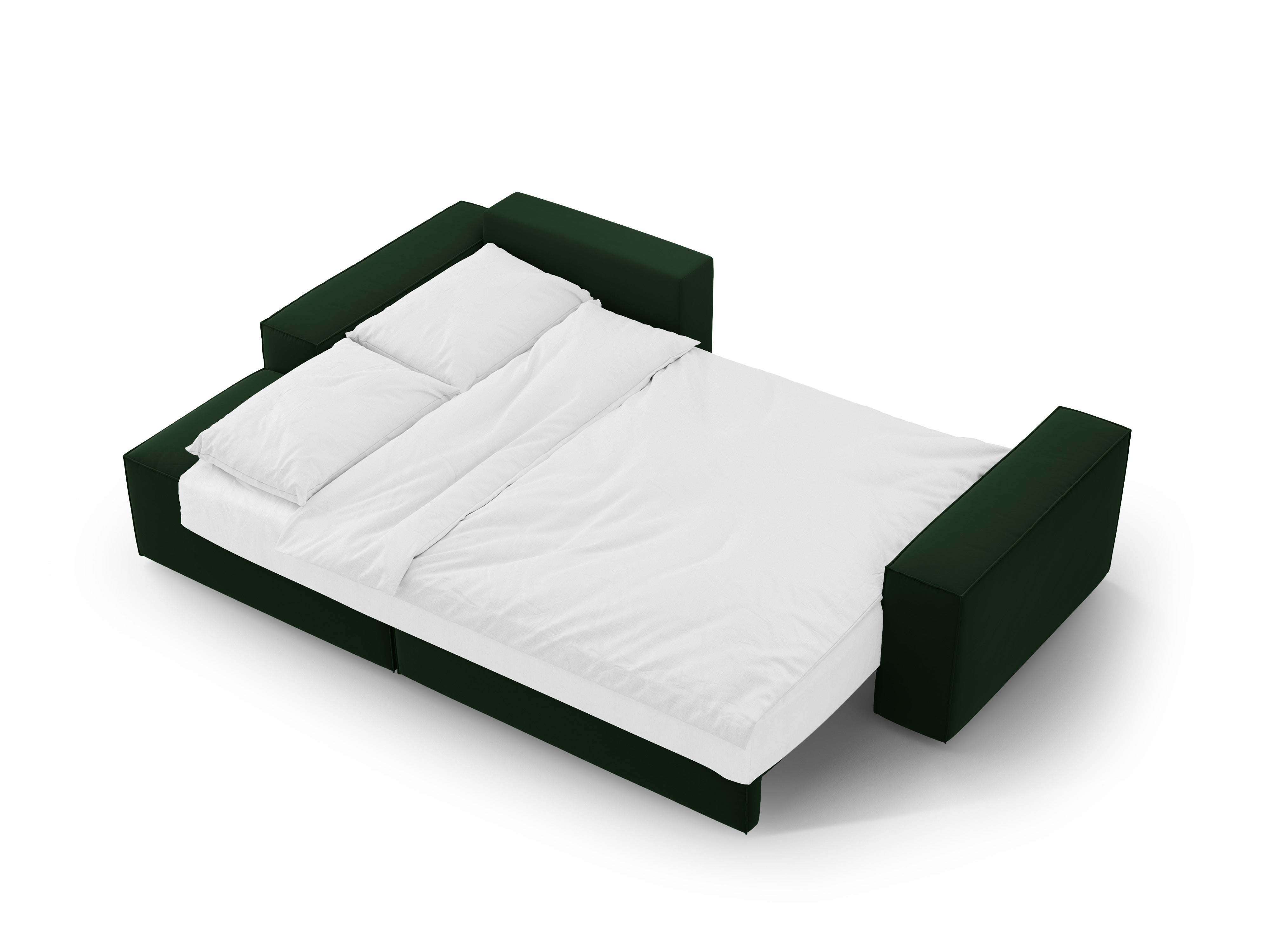 Left-facing velvet corner sofa bed JODIE in bottle green