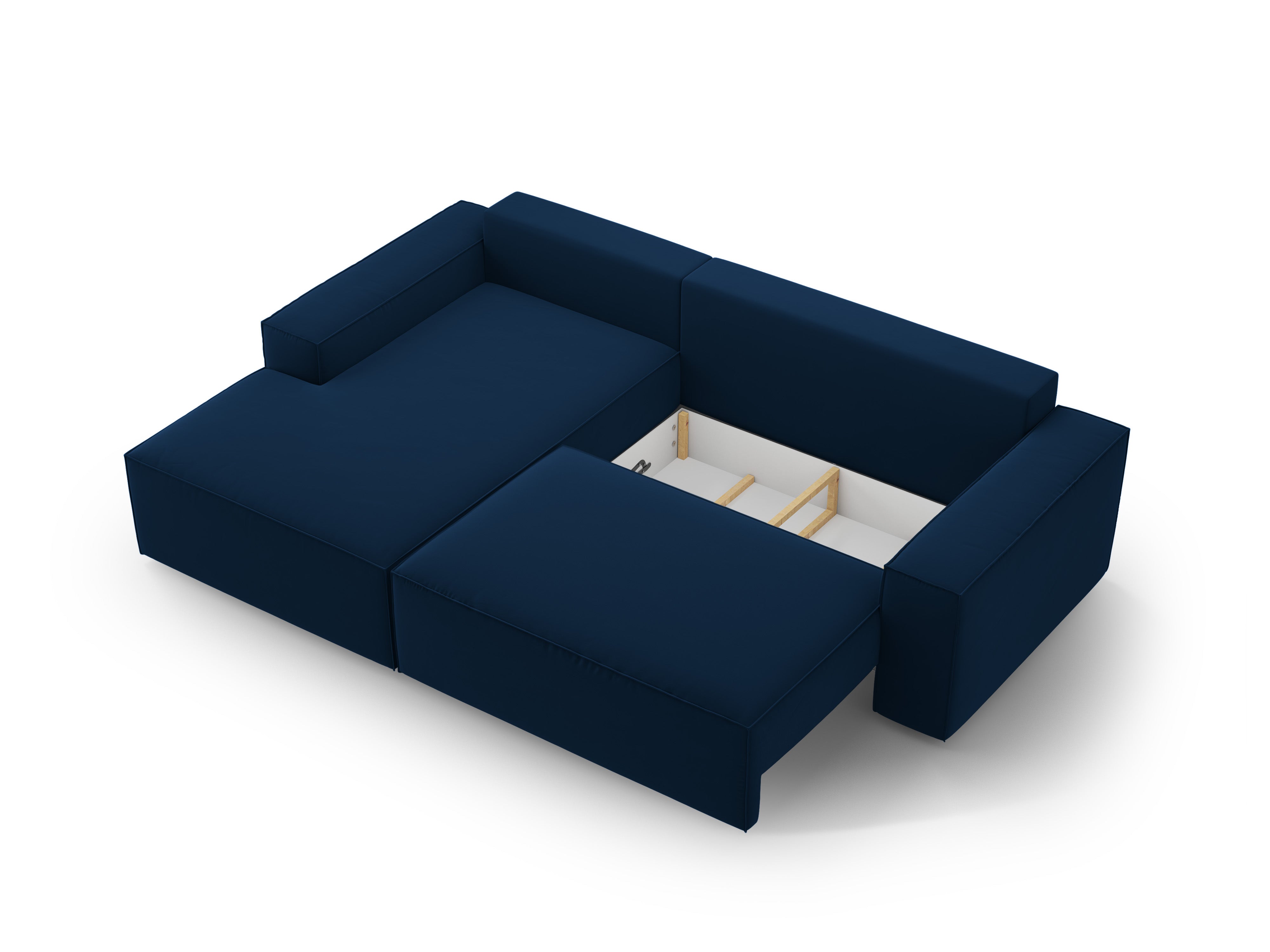 Left-facing velvet corner sofa bed JODIE royal blue
