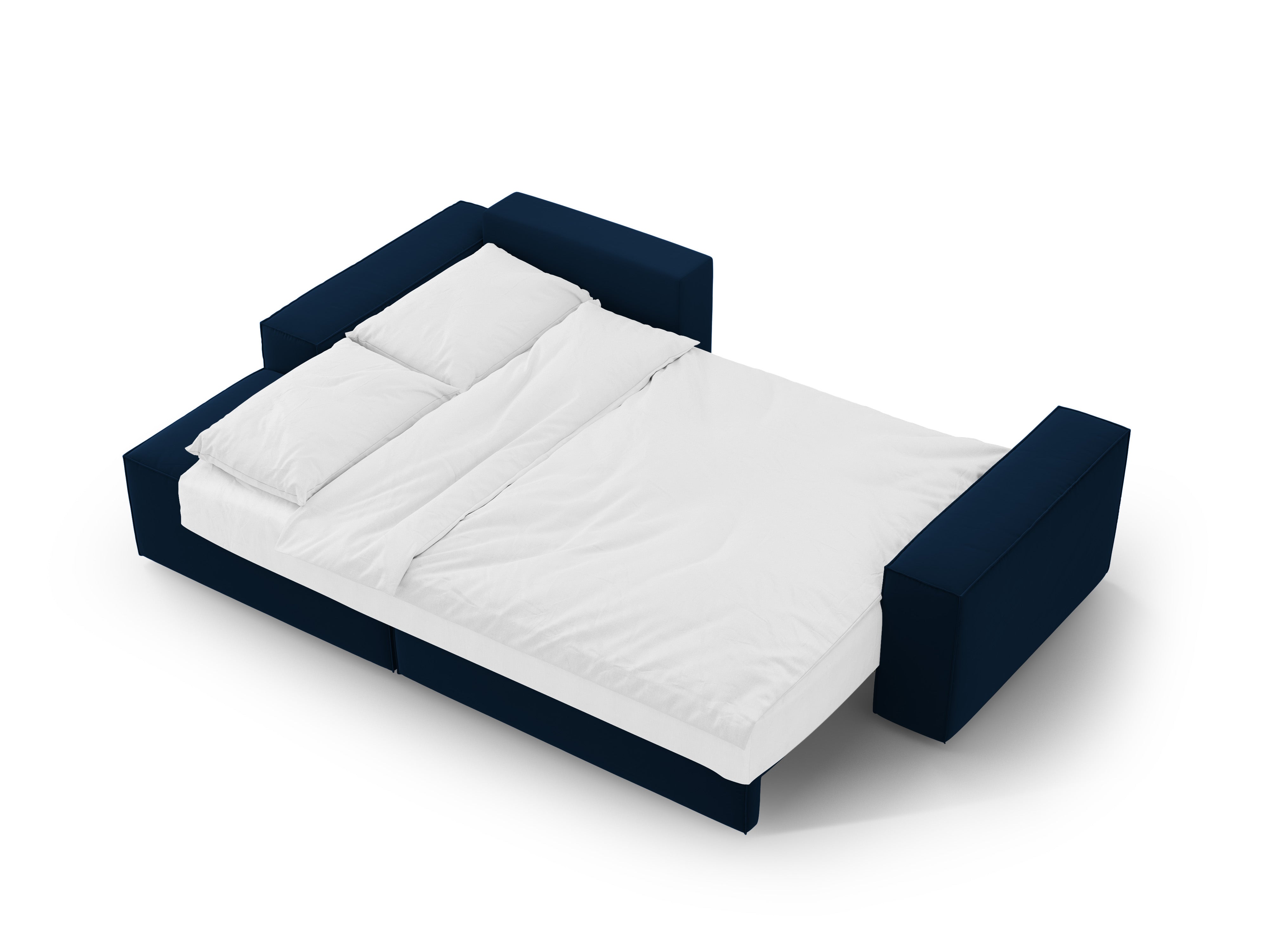 Left-facing velvet corner sofa bed JODIE royal blue