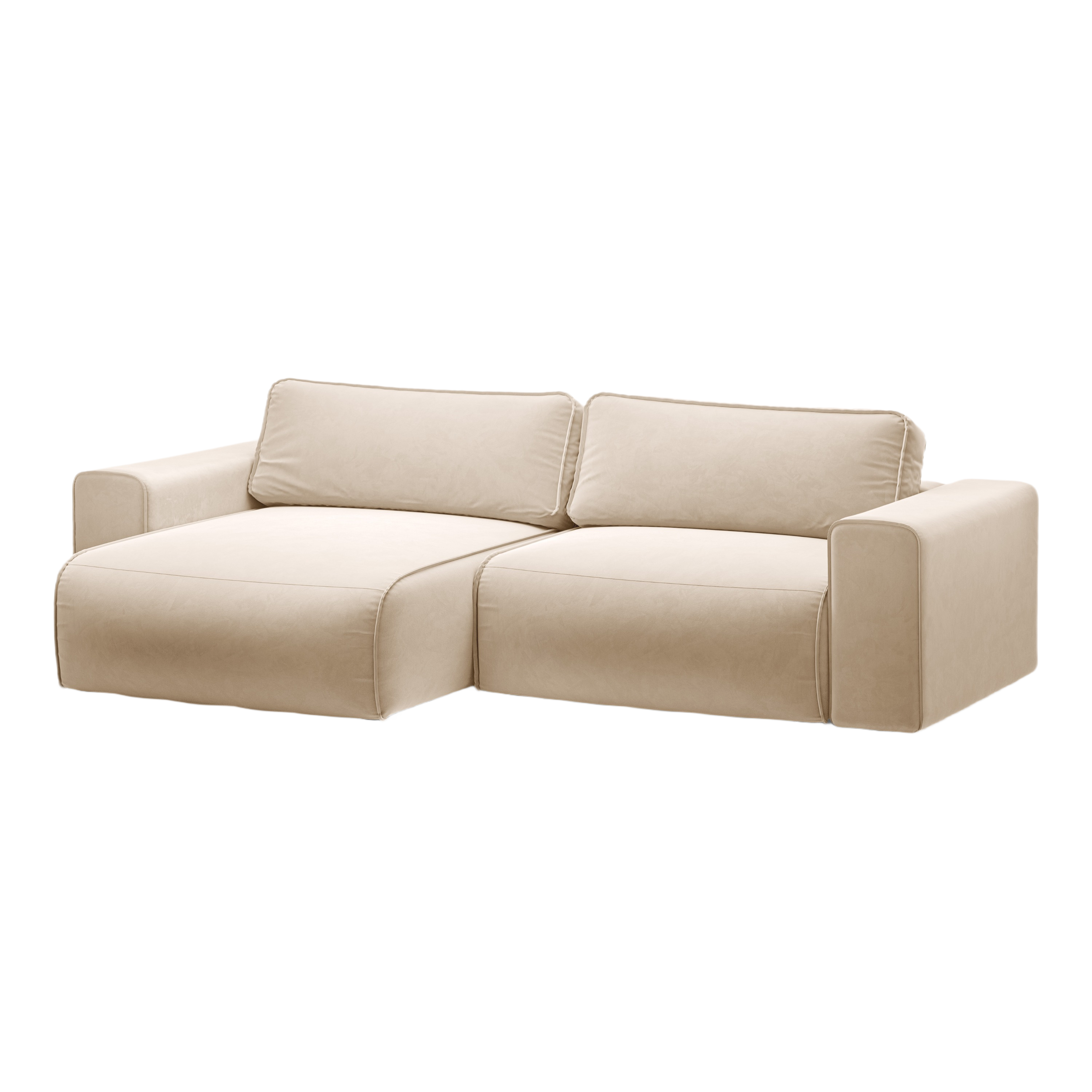 Left-facing velvet corner sofa for 3 people with sleeping function VICTOR beige
