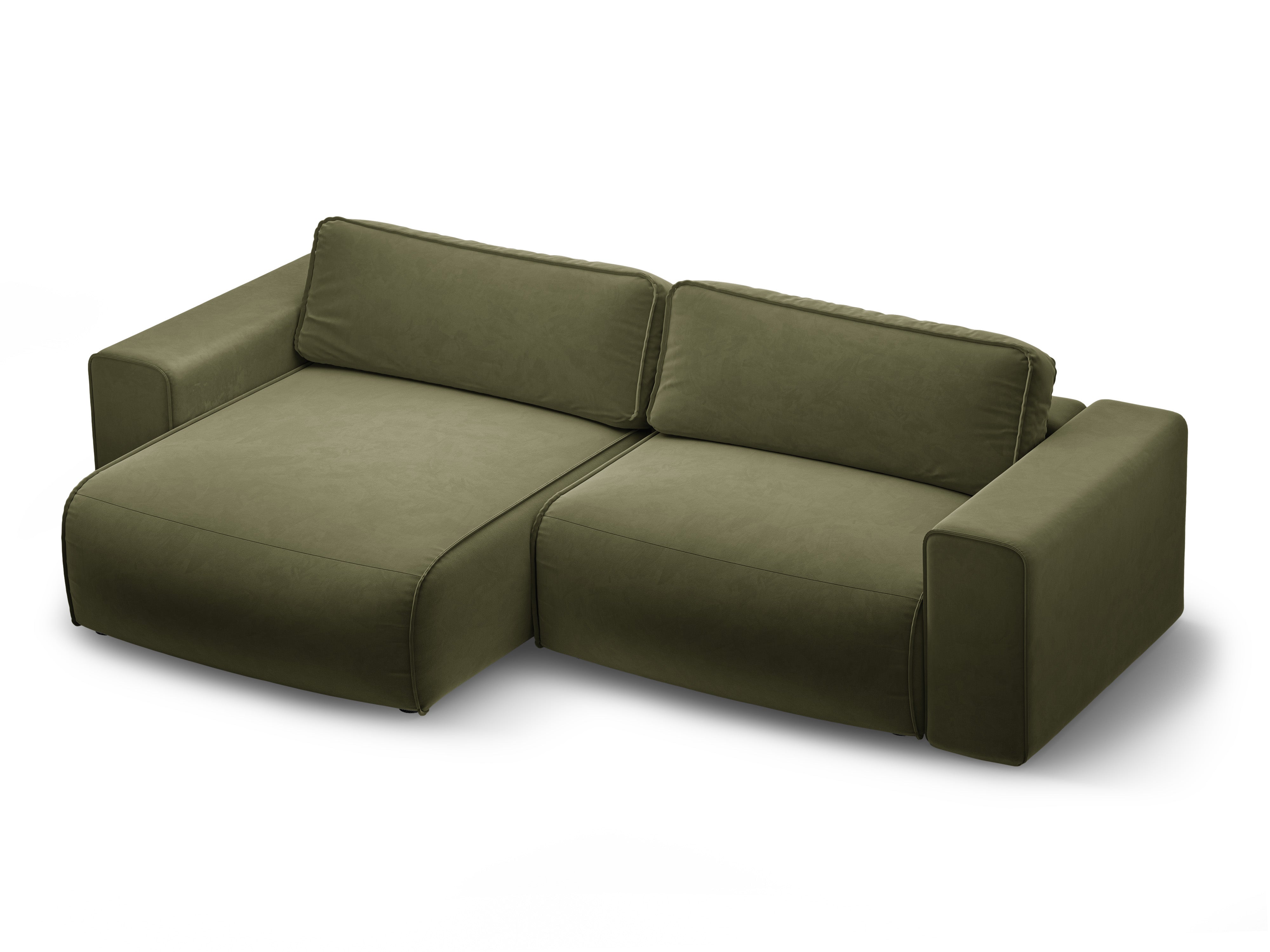 Left-facing velvet corner sofa for 3 people with sleeping function VICTOR green