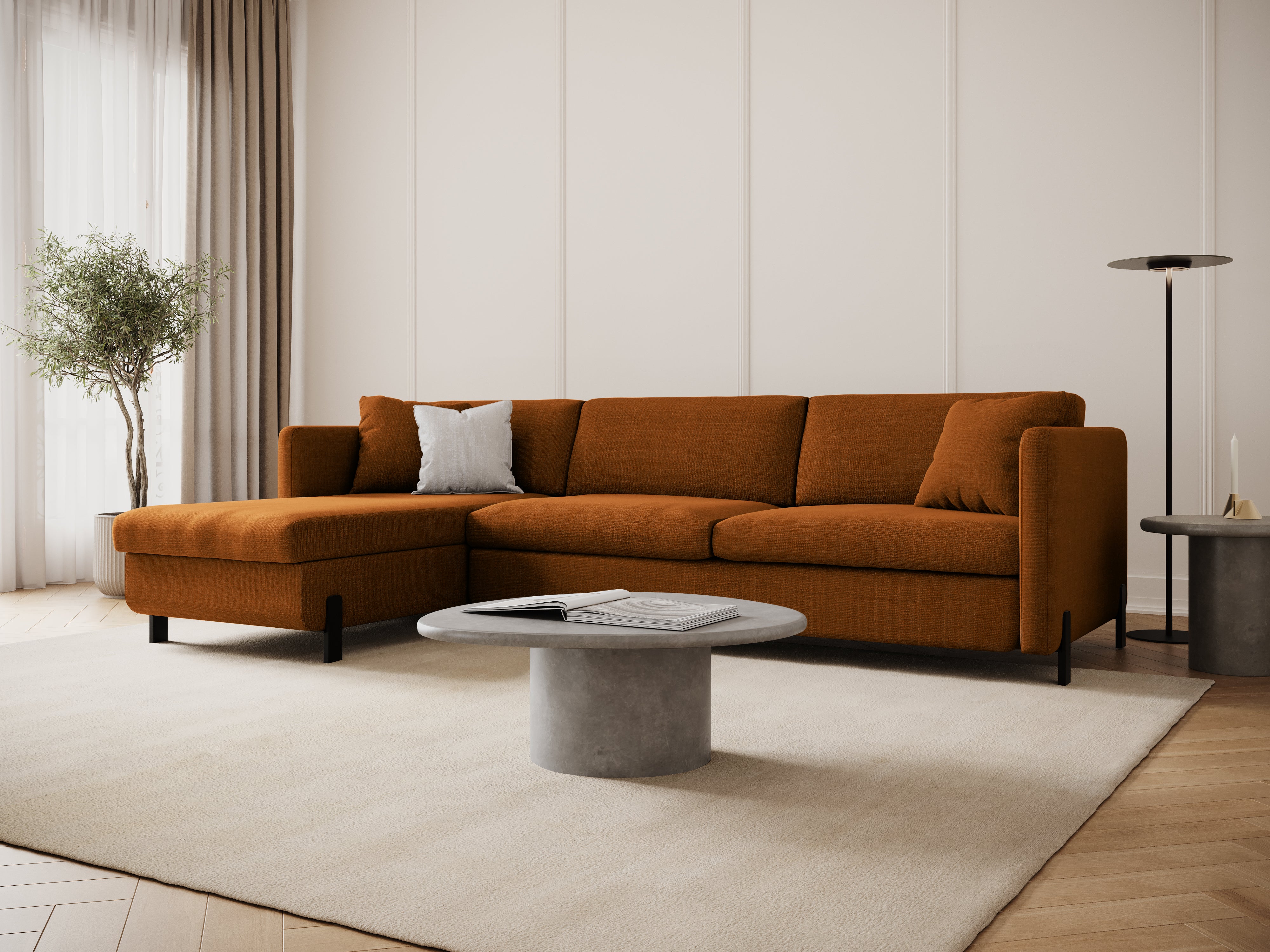 Left-sided corner sofa for 4 people with sleeping function GLORIA brick chenille