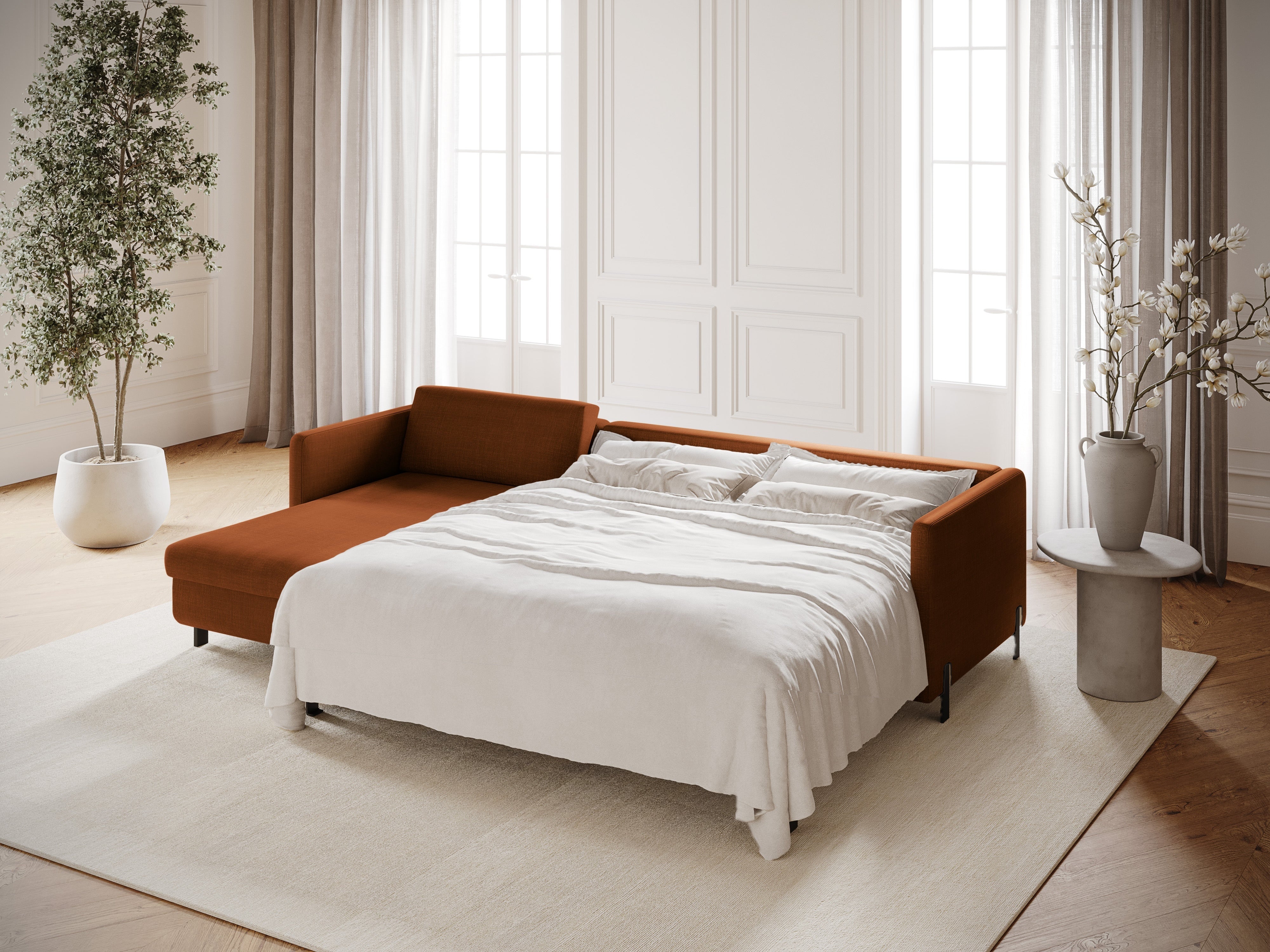 Rohová sedací souprava pro 4 osoby s funkcí spaní GLORIA cihlový šenil