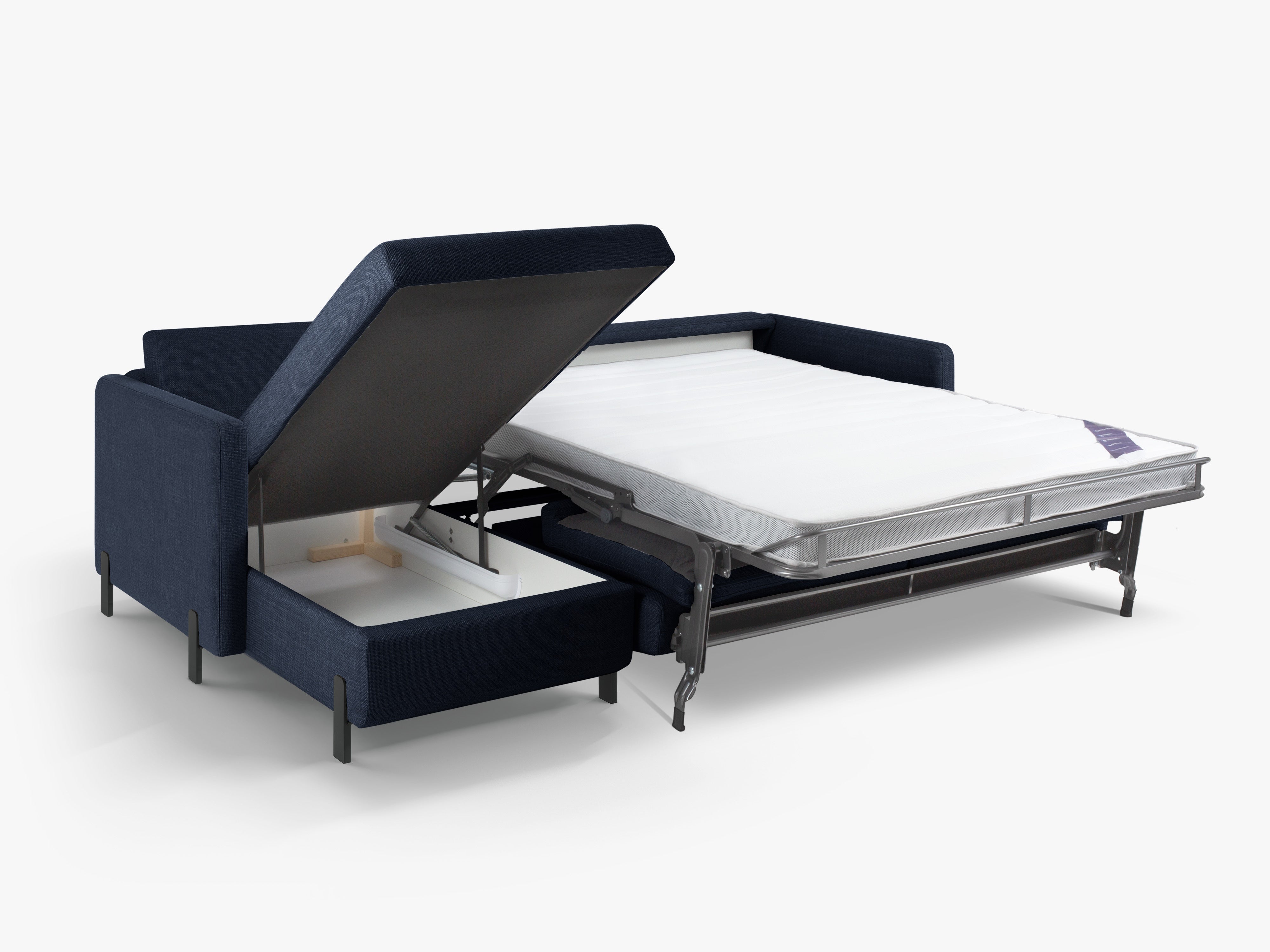 Left-sided corner sofa for 4 people with sleeping function GLORIA blue chenille