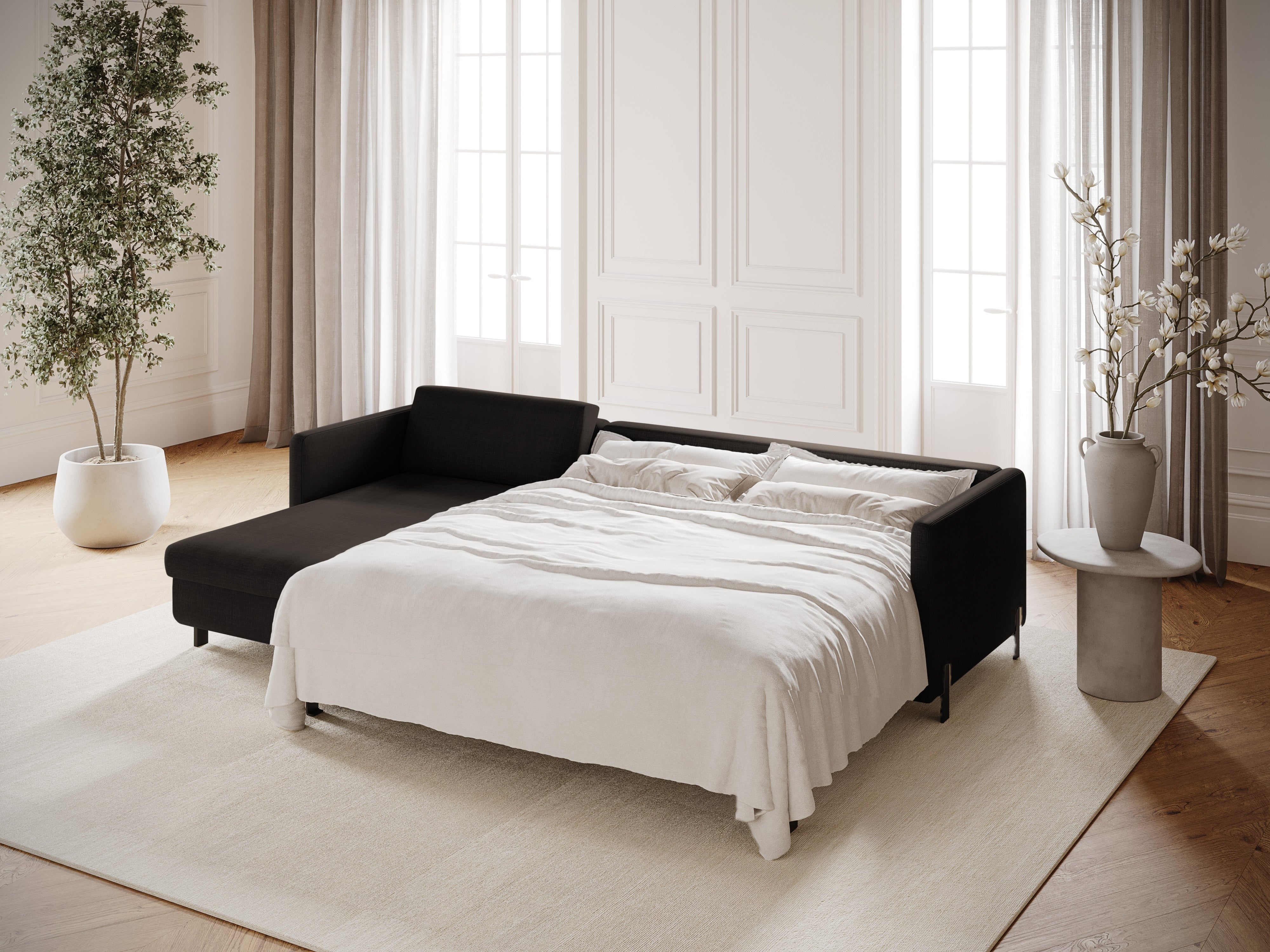 Left-sided corner sofa for 4 people with sleeping function GLORIA dark gray chenille