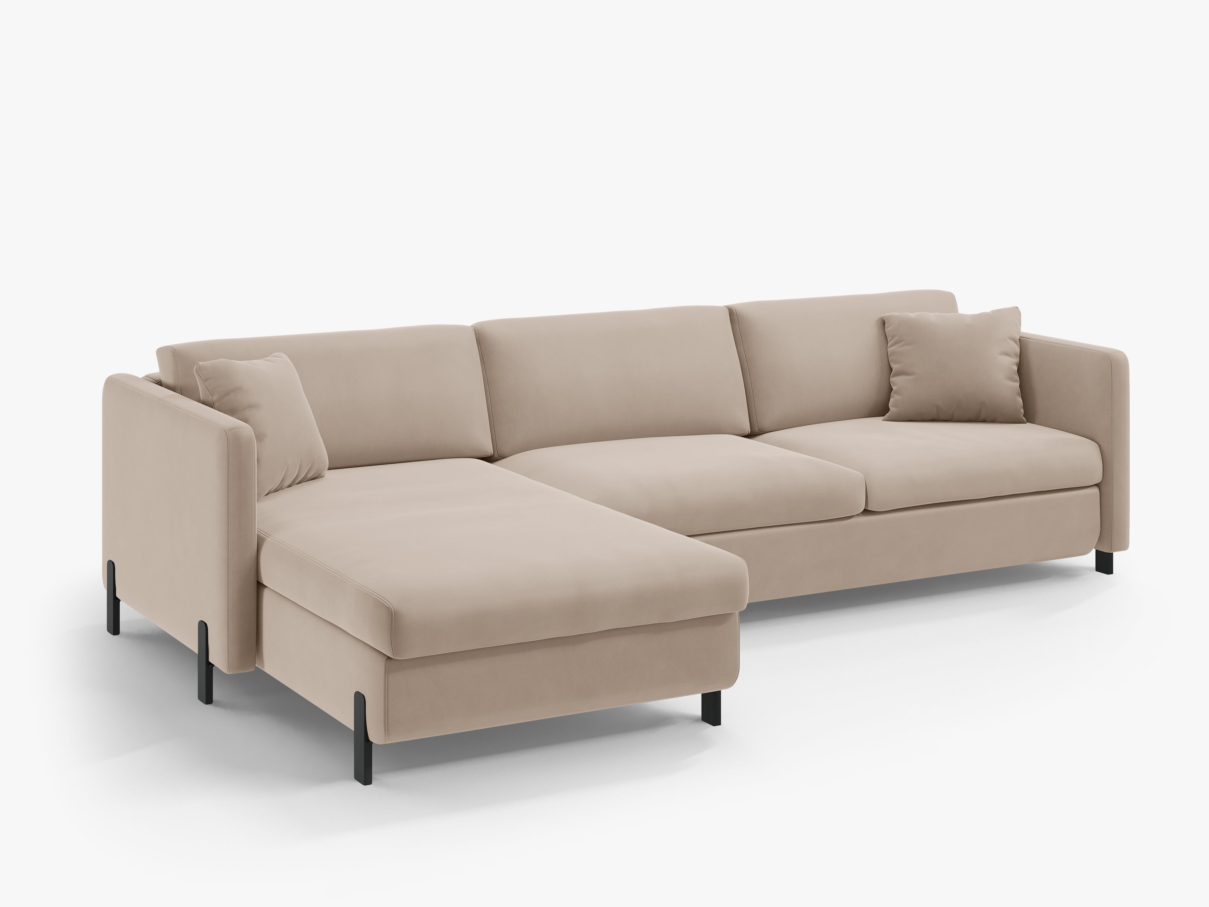 Left-facing velvet corner sofa for 4 people with sleeping function GLORIA beige