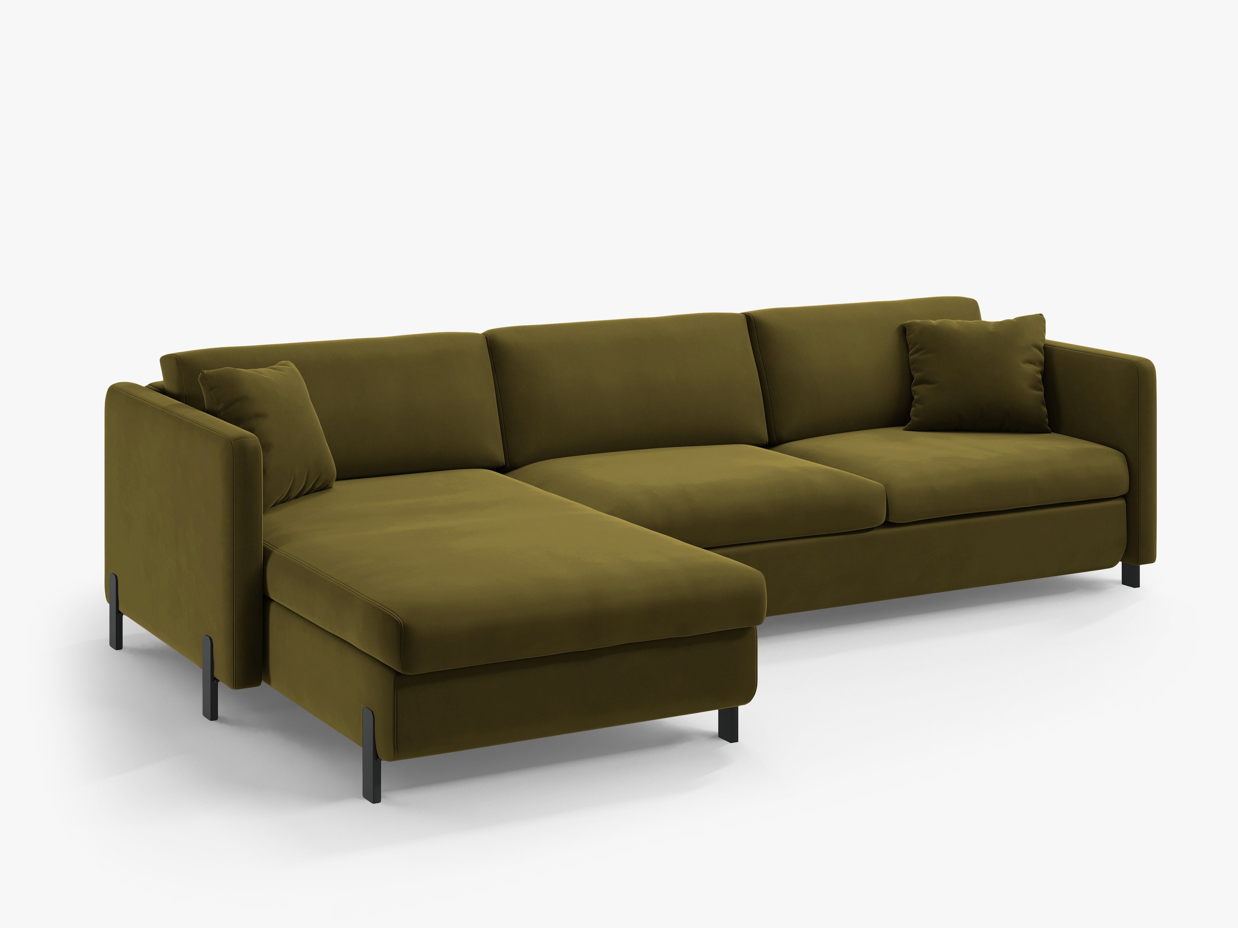 Left-facing velvet corner sofa for 4 people with sleeping function GLORIA green